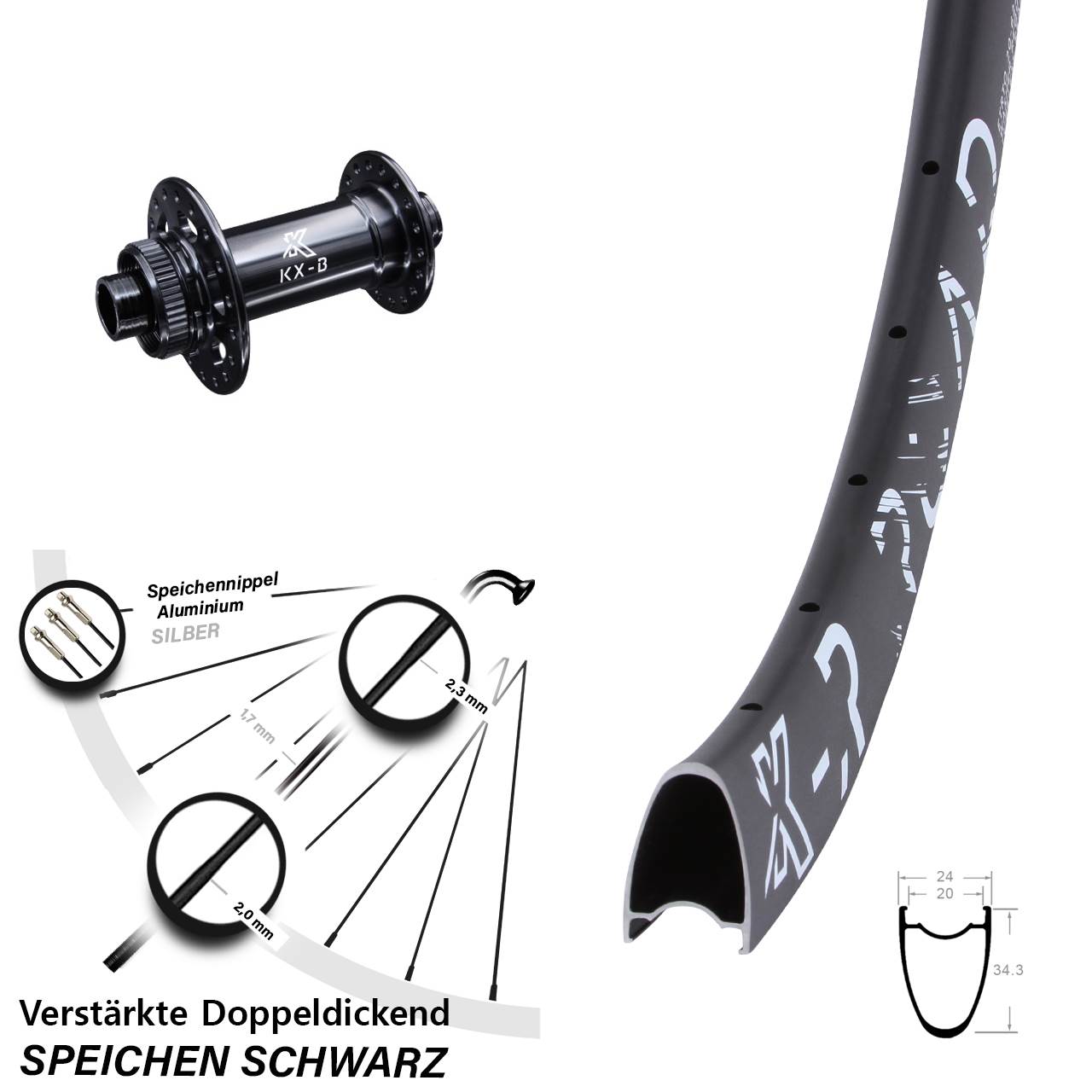 Vorderrad Boost 12x110 mm Centerlock KX-R Road Bikepacking 28 Zoll