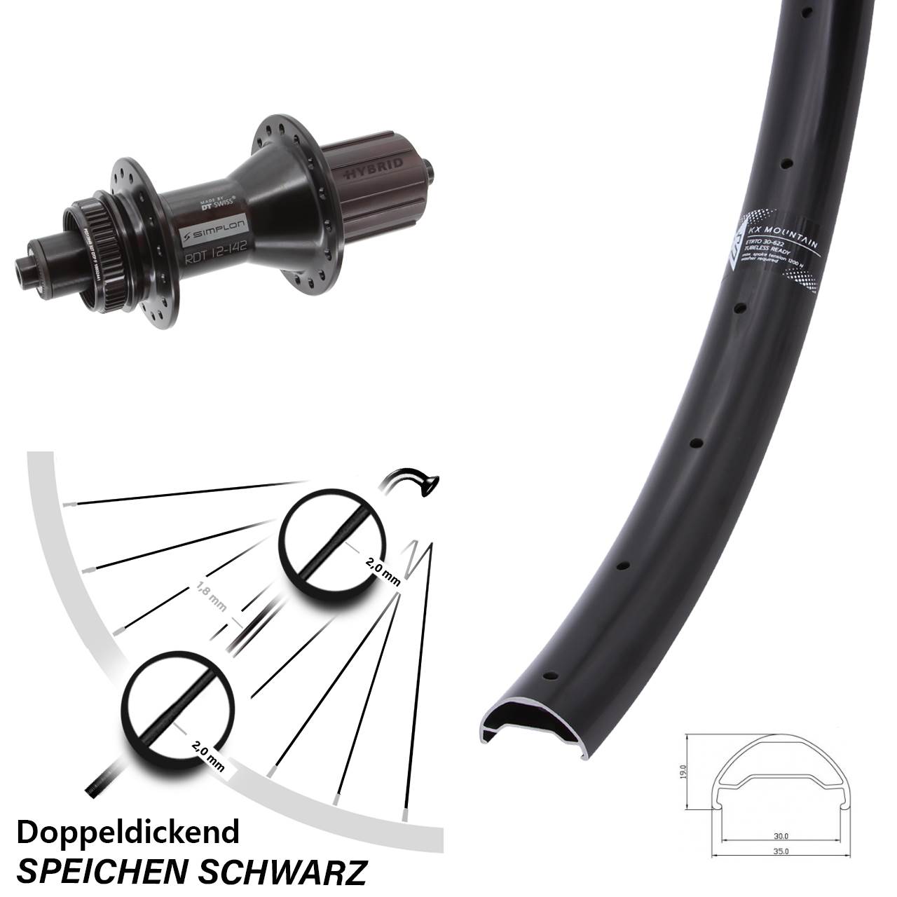 Disc Laufrad QR 29 Zoll KX Mountain TR DT Swiss 370 Hybrid 8-11 fach