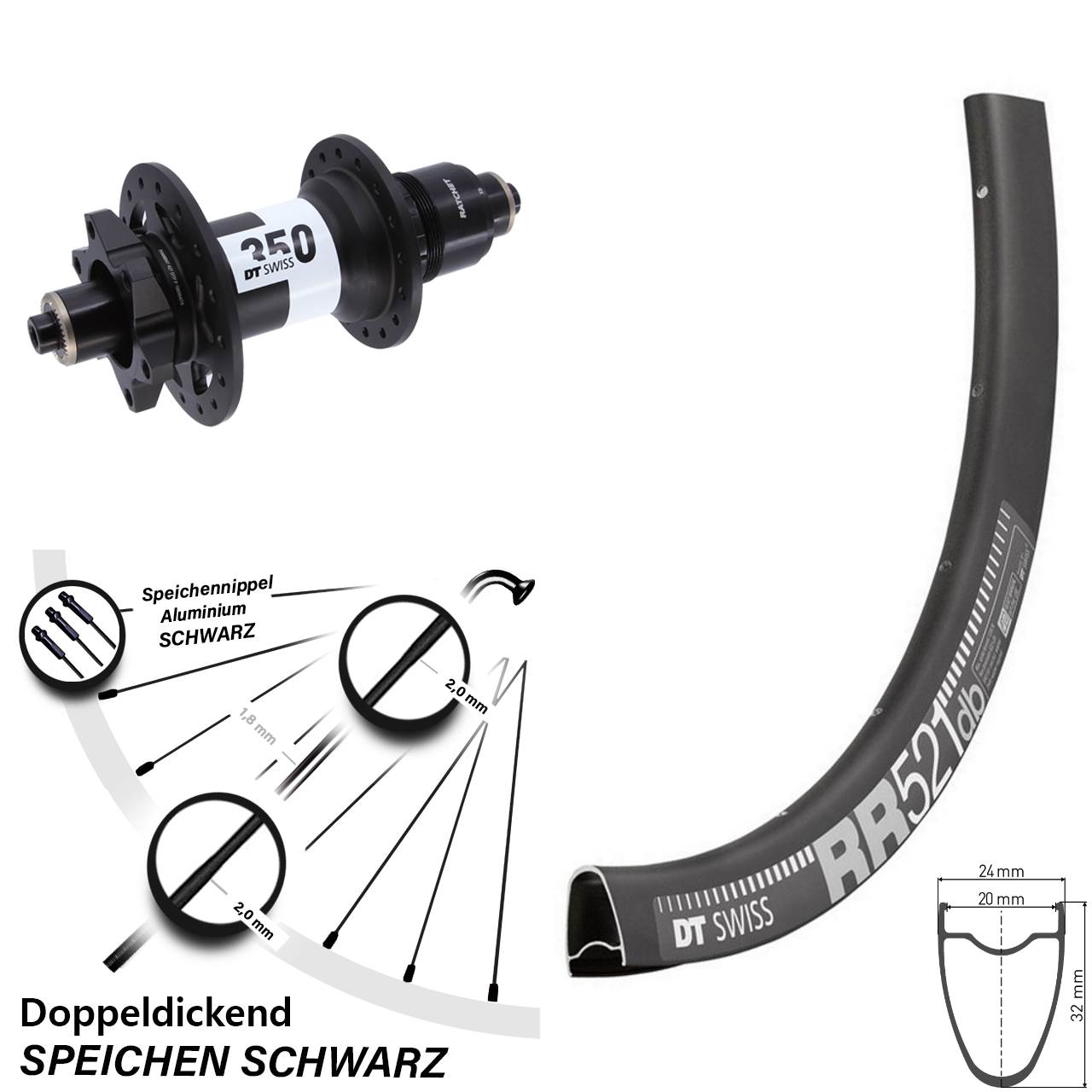 Disc Laufrad 28 Zoll DT Swiss RR 521-350 XD QR