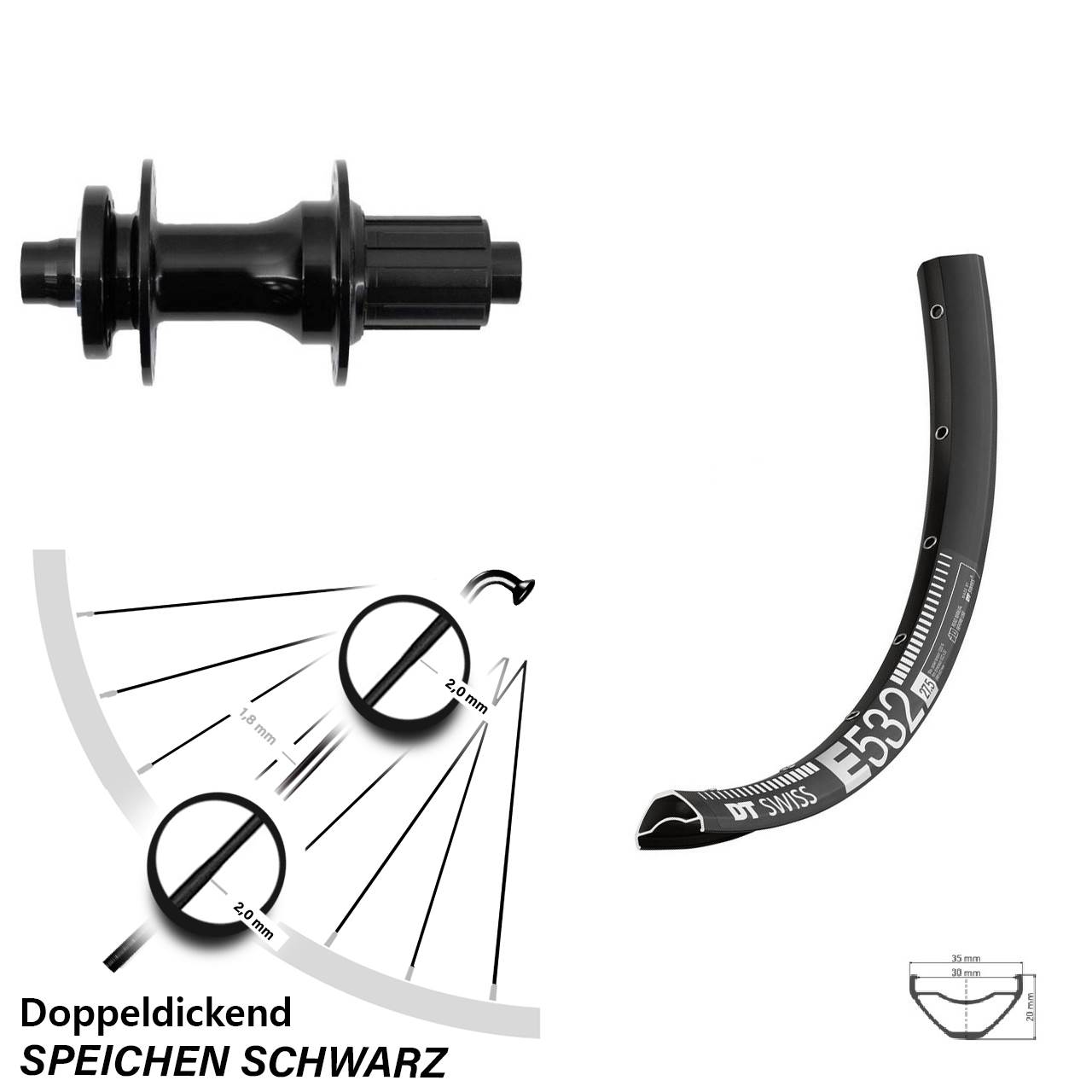 27,5 Zoll DT Swiss E532 Fastace Hinterrad 6-Loch 12x148 8-12 fach HG