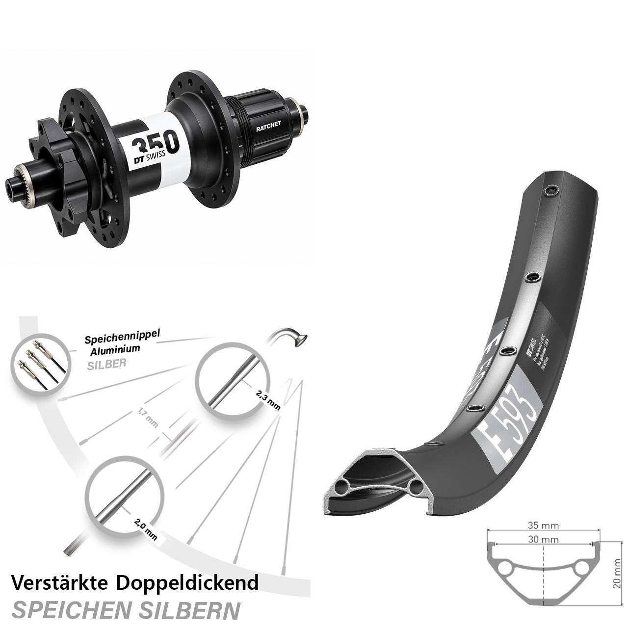 29 Zoll DT Swiss E593 350 Disc Laufrad QR XD