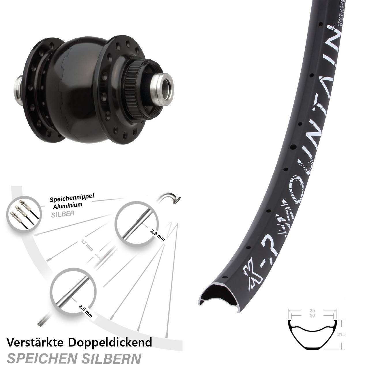 Disc Nabendynamo-Laufrad 29 Zoll KX-R Mountain SON 28 12x100