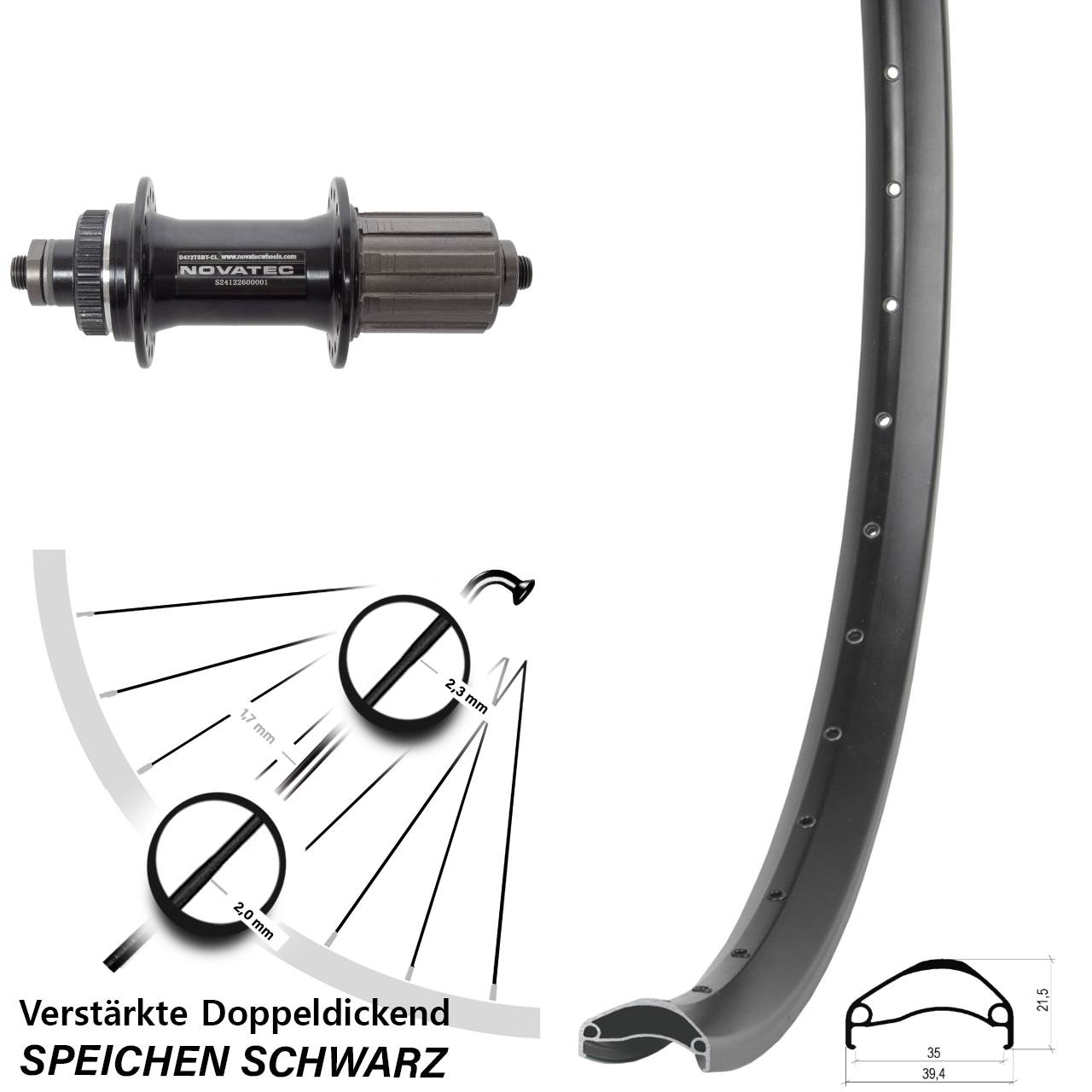 29 Zoll Ambrosio E35 Novatec D472 Hinterrad Centerlock für Schnellspanner 8-12 fach HG