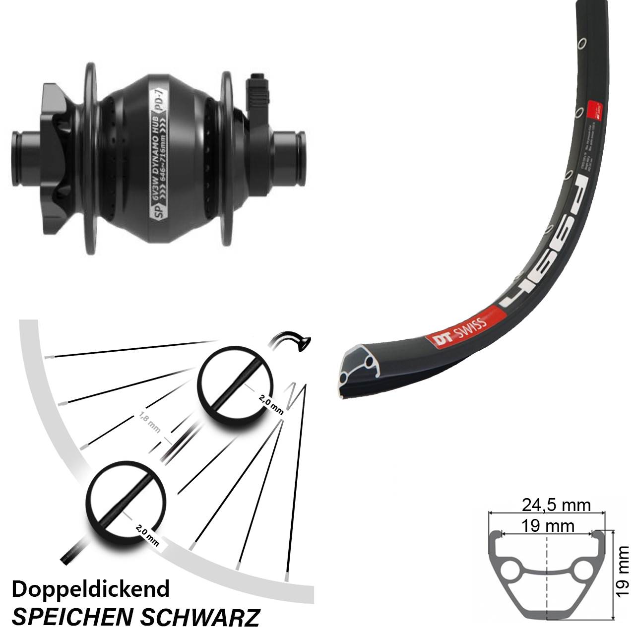 DT Swiss 466 SP PD-7 28 Zoll Vorderrad 12x100 6-Loch