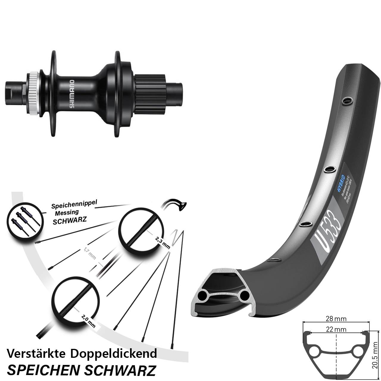 Centerlock Hinterrad 12x142 28 Zoll DT Swiss U533 Shimano FH-MT510 Micro Spline