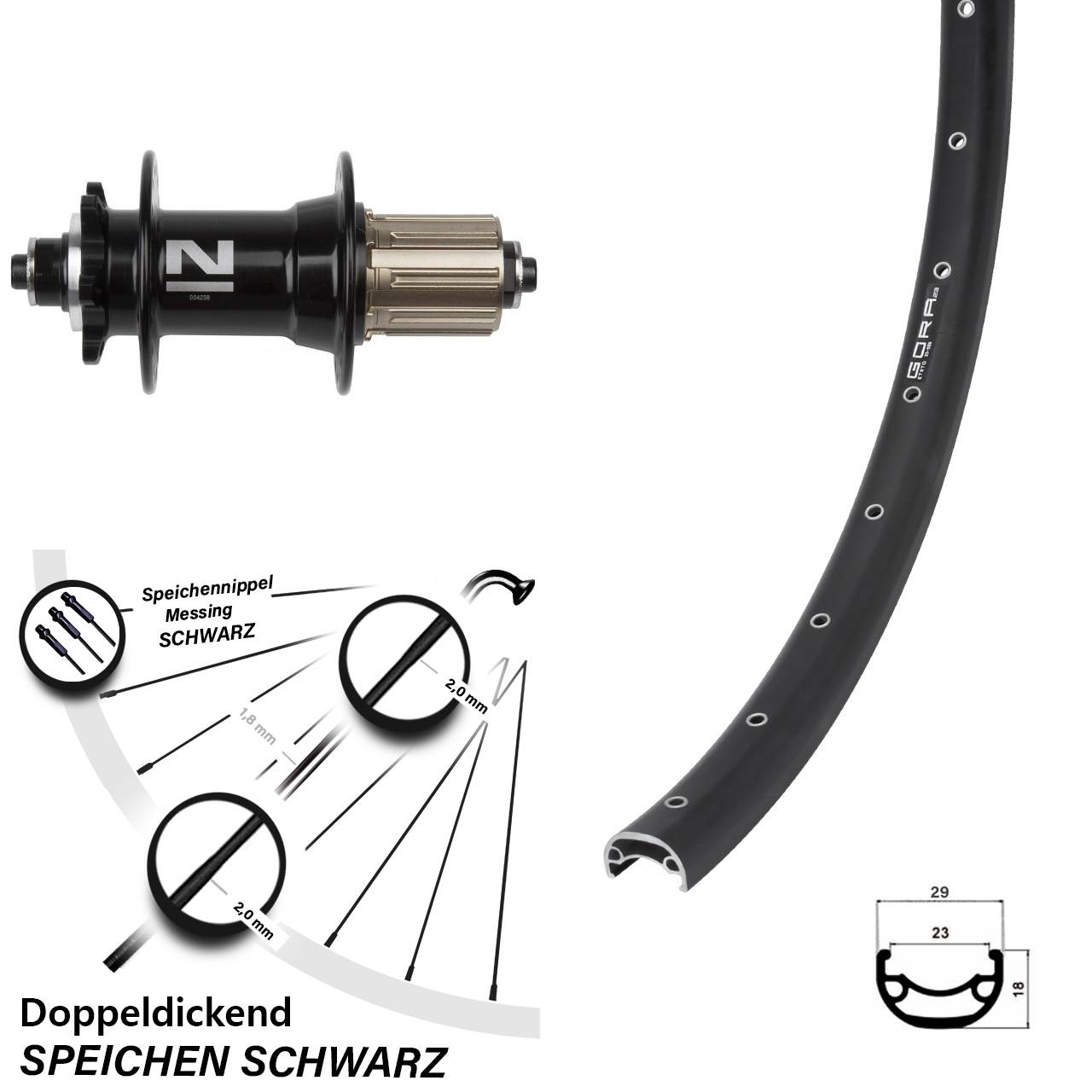 Laufrad 26 Zoll Gora 23 Disc Novatec D042SB schwarz 8-11 fach HG