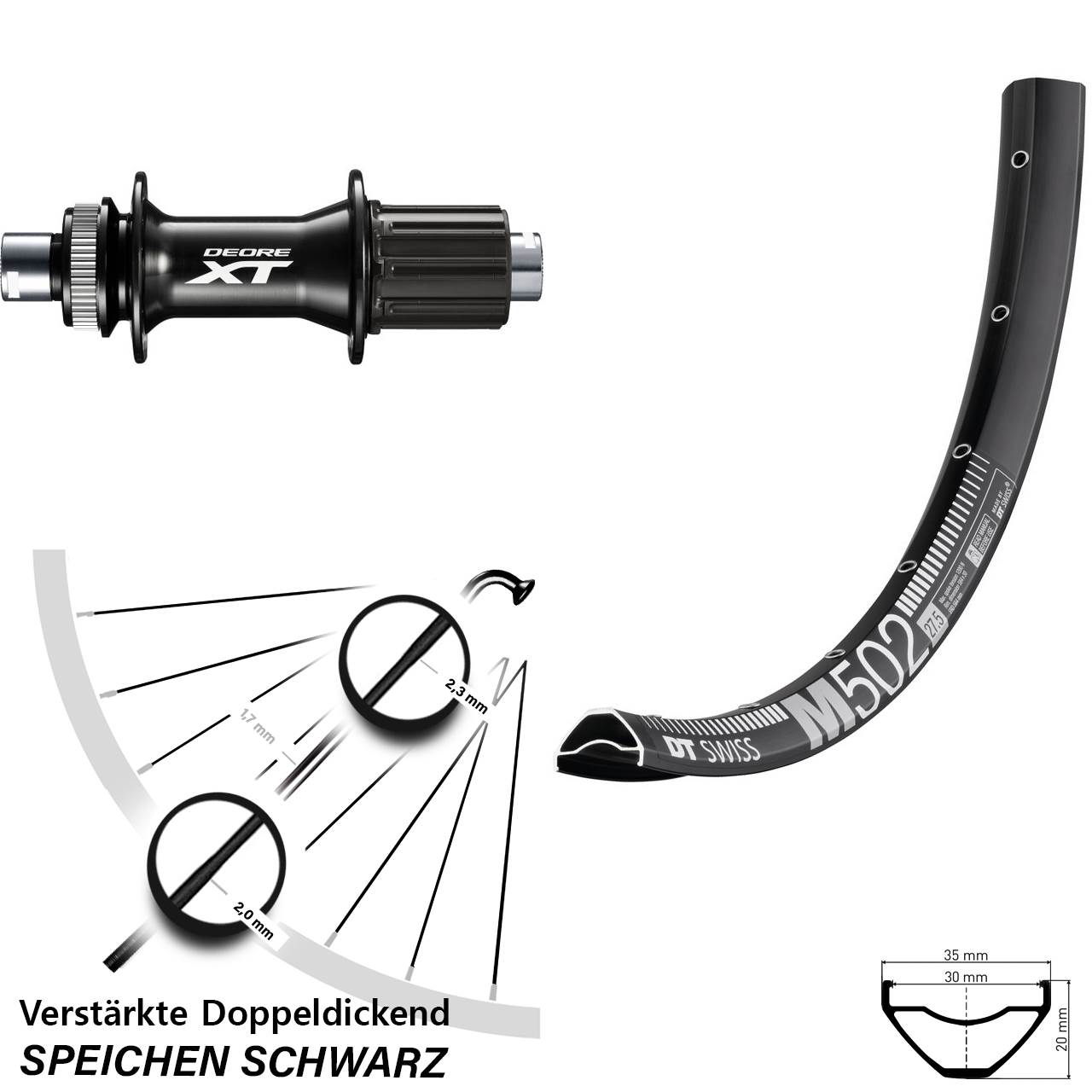 DT Swiss M 502 Shimano XT FH-M8010-B 29 Zoll Disc Laufrad 12x148 Boost 8-11 fach HG