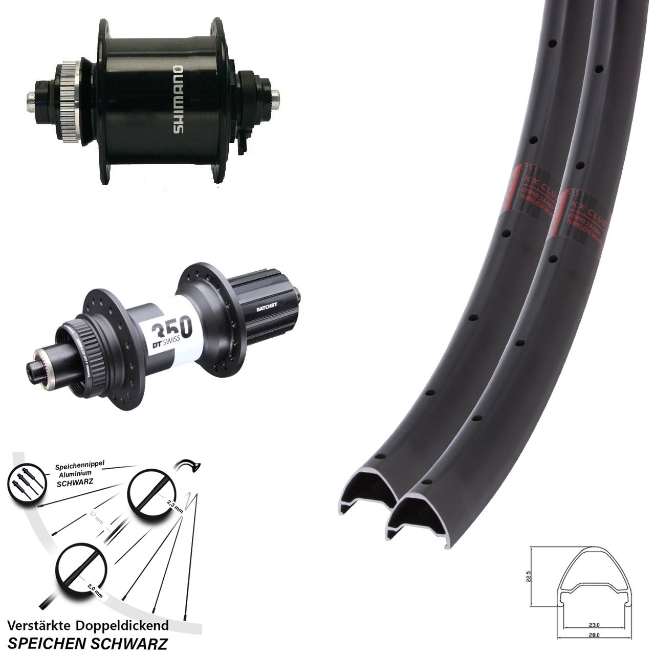 28 Zoll KX Clue DT Swiss 350 Shimano DH-UR700-3D Laufradsatz QR 8-11 fach