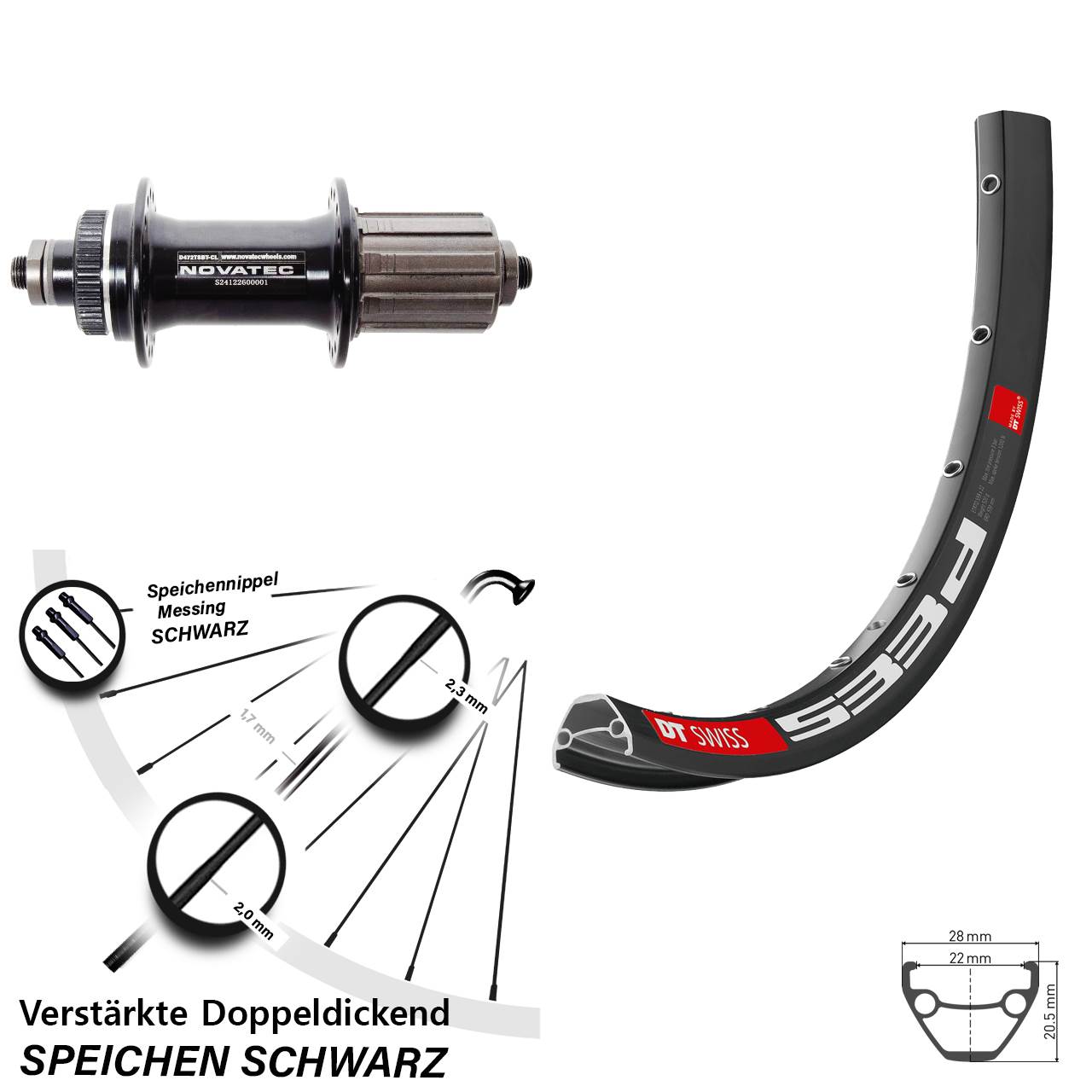 29 Zoll DT Swiss 533 D Novatec D472 Disc Laufrad für Schnellspanner 8-12 fach HG