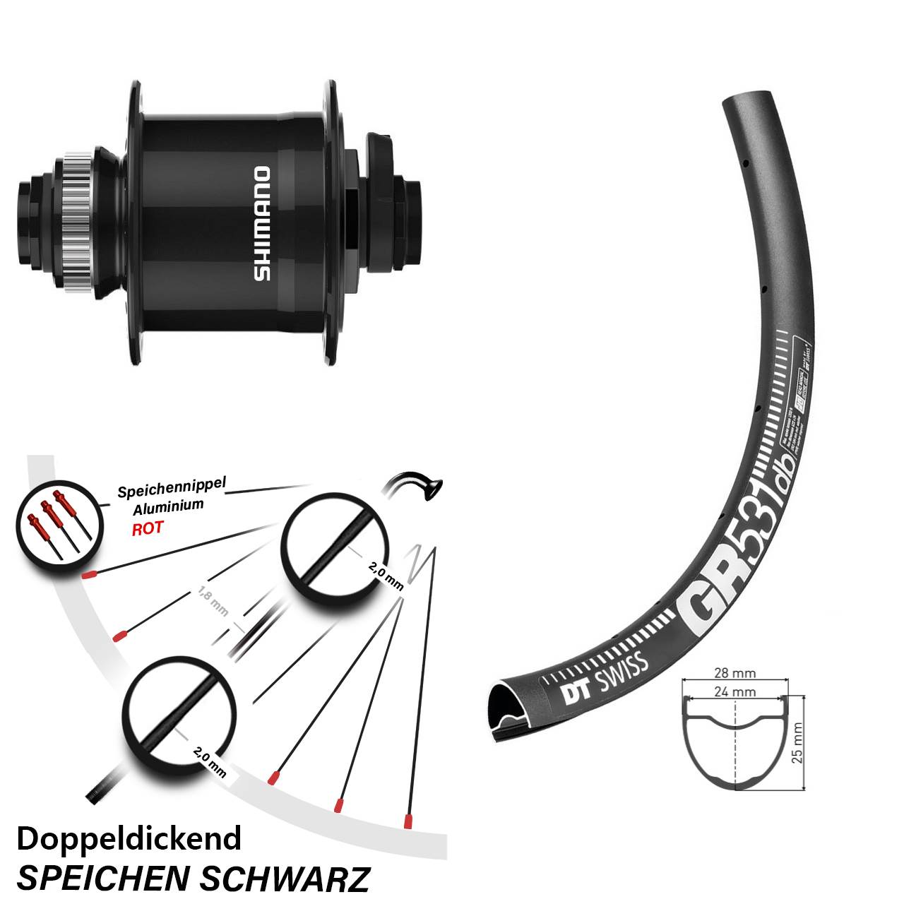 Disc Vorderrad mit Nabendynamo 15x100 27,5 Zoll DT Swiss GR531 Shimano DH-UR708