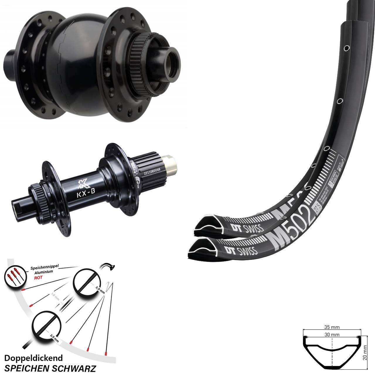 29 Zoll DT Swiss M502 KX-B SON 28 Boost Centerlock Laufradsatz Shimano Micro Spline