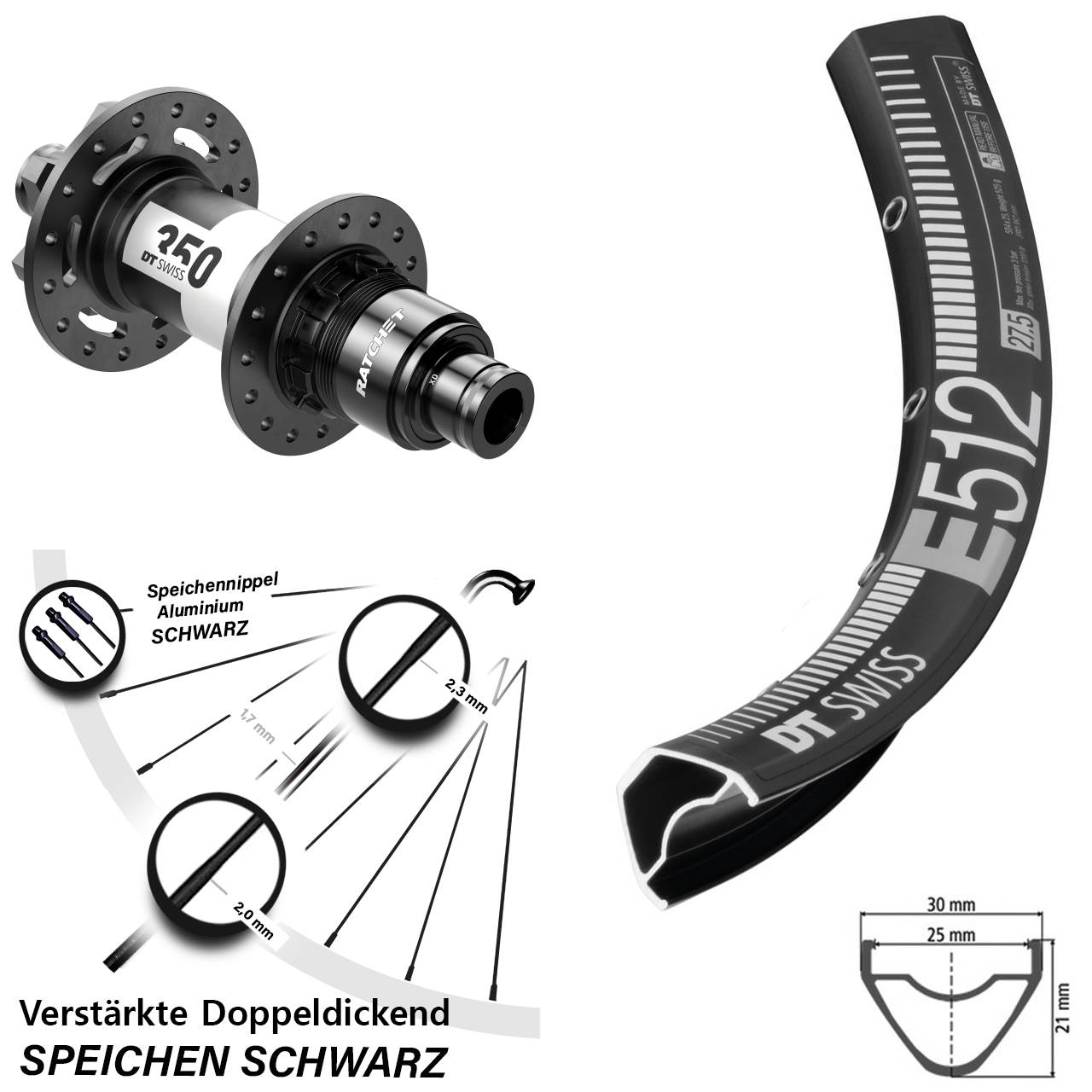 Hinterrad 6-Loch 27,5 Zoll DT Swiss E 512-350 SRAM XD 12x142