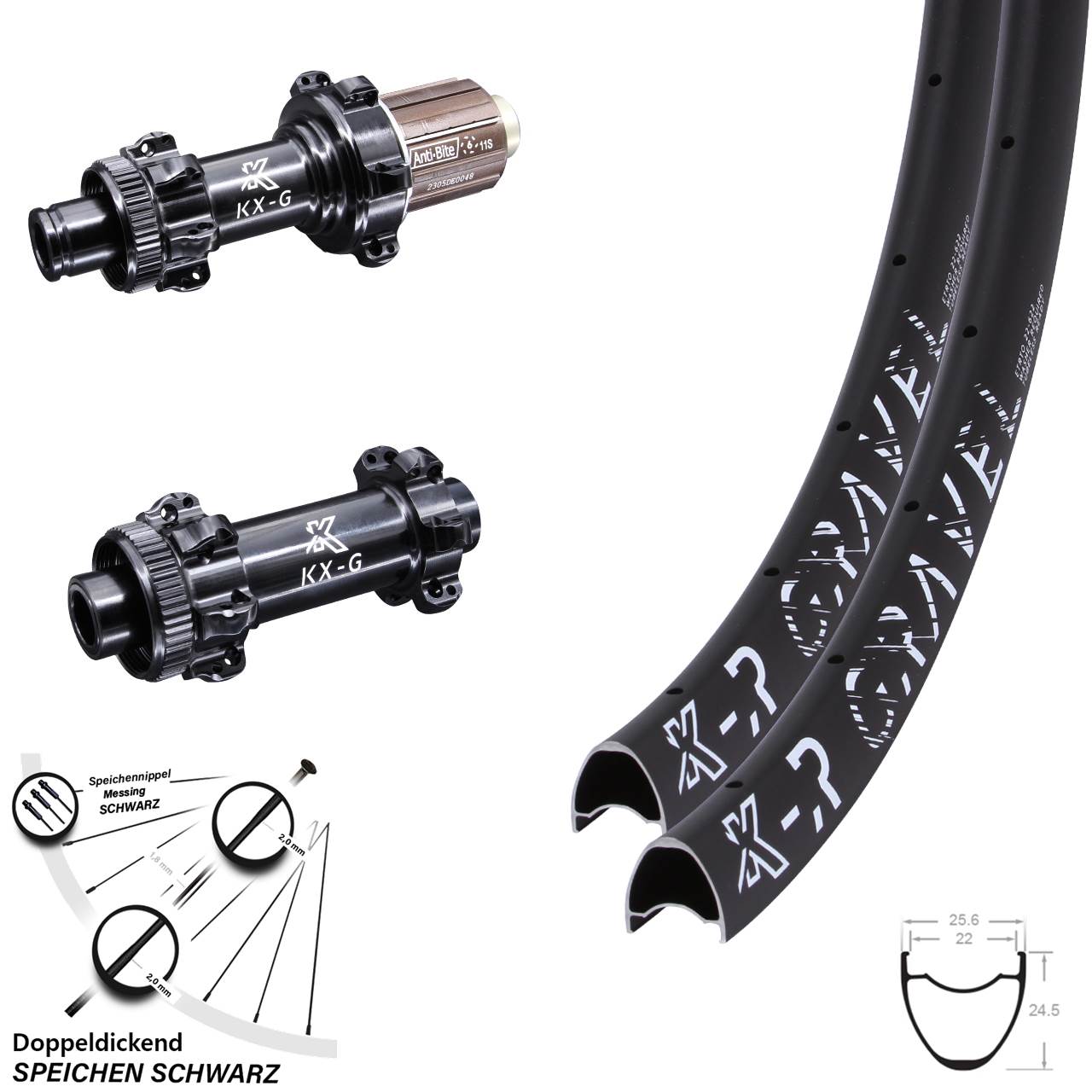 28-29 Zoll KX-GR Gravel Straightpull Laufradsatz 12x100/142 8-12 fach HG