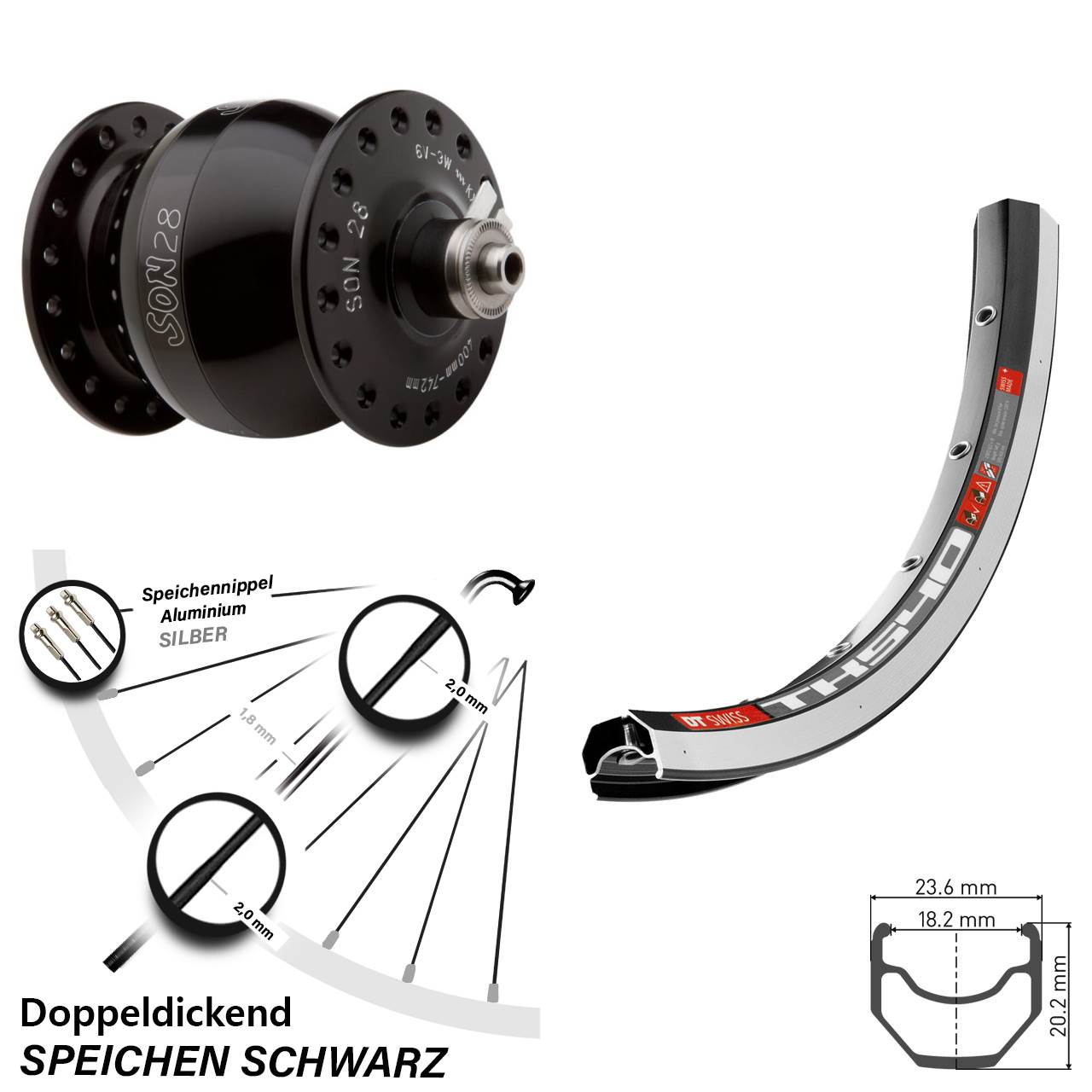DT Swiss TK540 Vorderrad SON 28 Zoll 5x100