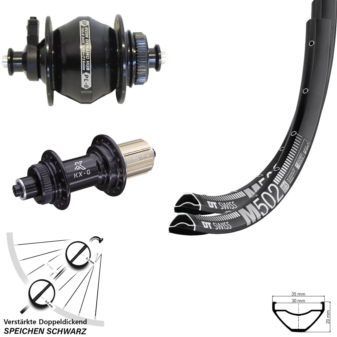 Laufradsatz Centerlock QR 27,5 Zoll DT Swiss M502 KX-G Shutter Precision PL-8 8-12 fach