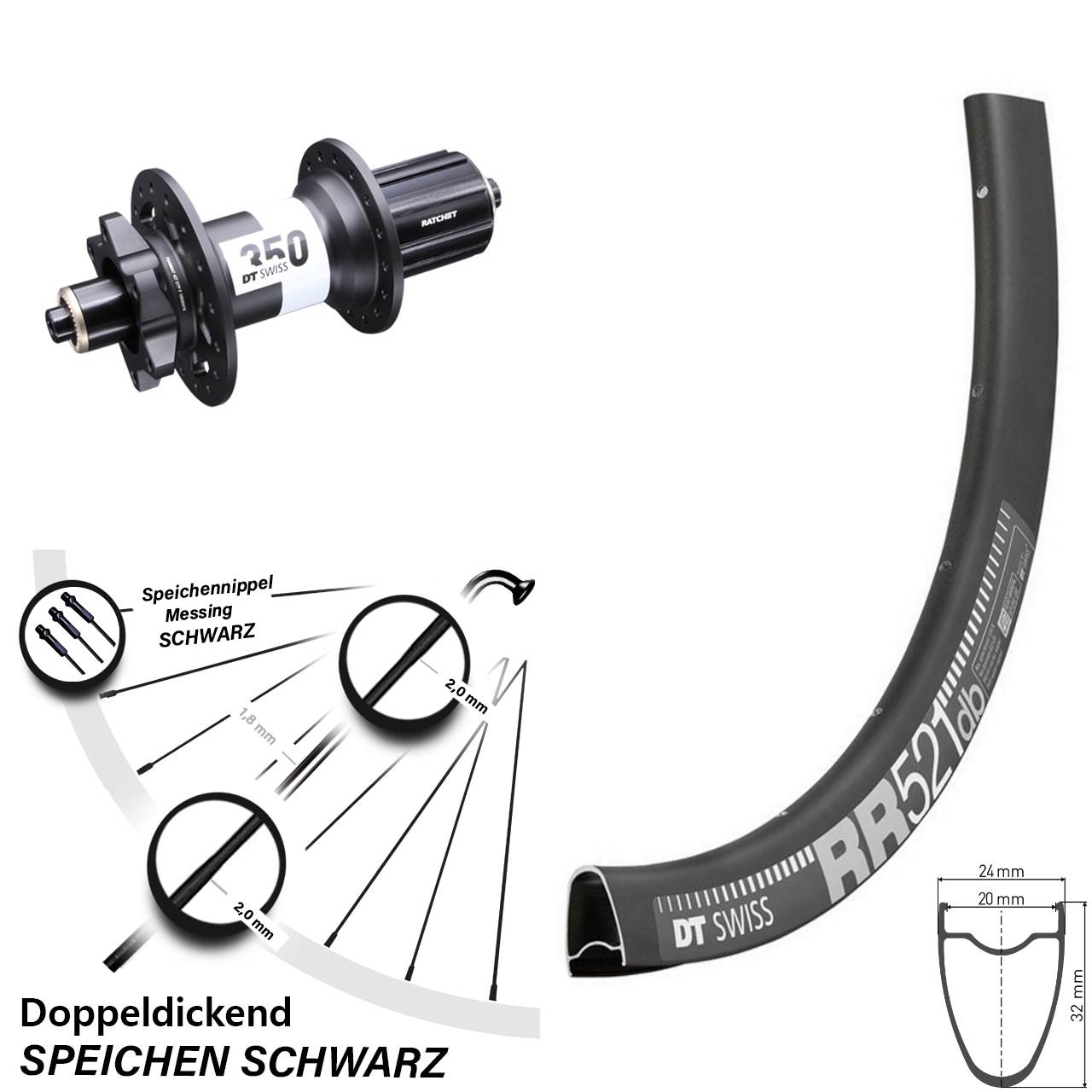 Disc Laufrad QR 28 Zoll DT Swiss RR521-350 8-11 fach