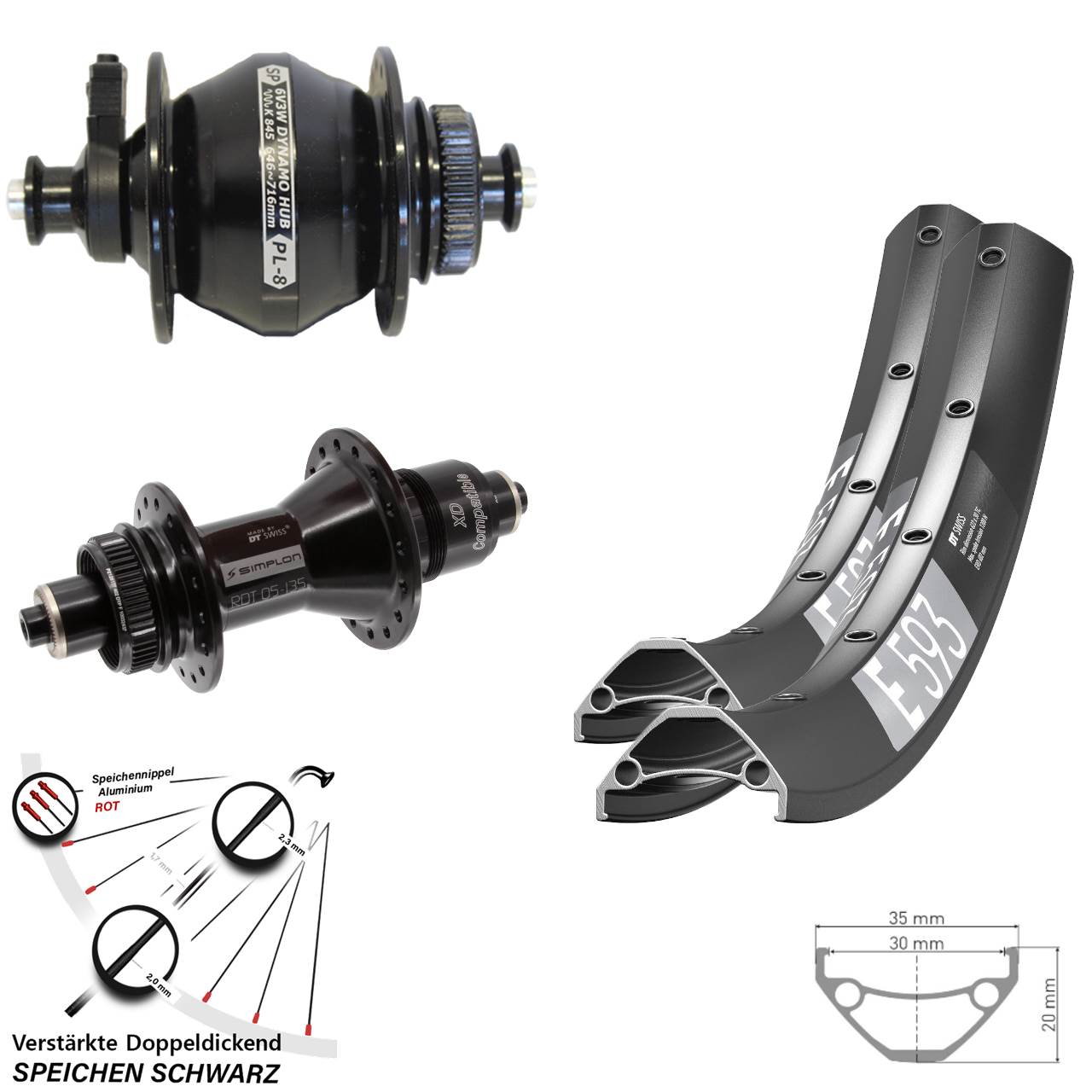 Disc Laufradsatz QR 29 Zoll DT Swiss E 593 370 Shutter Precision PL-8 SRAM XD
