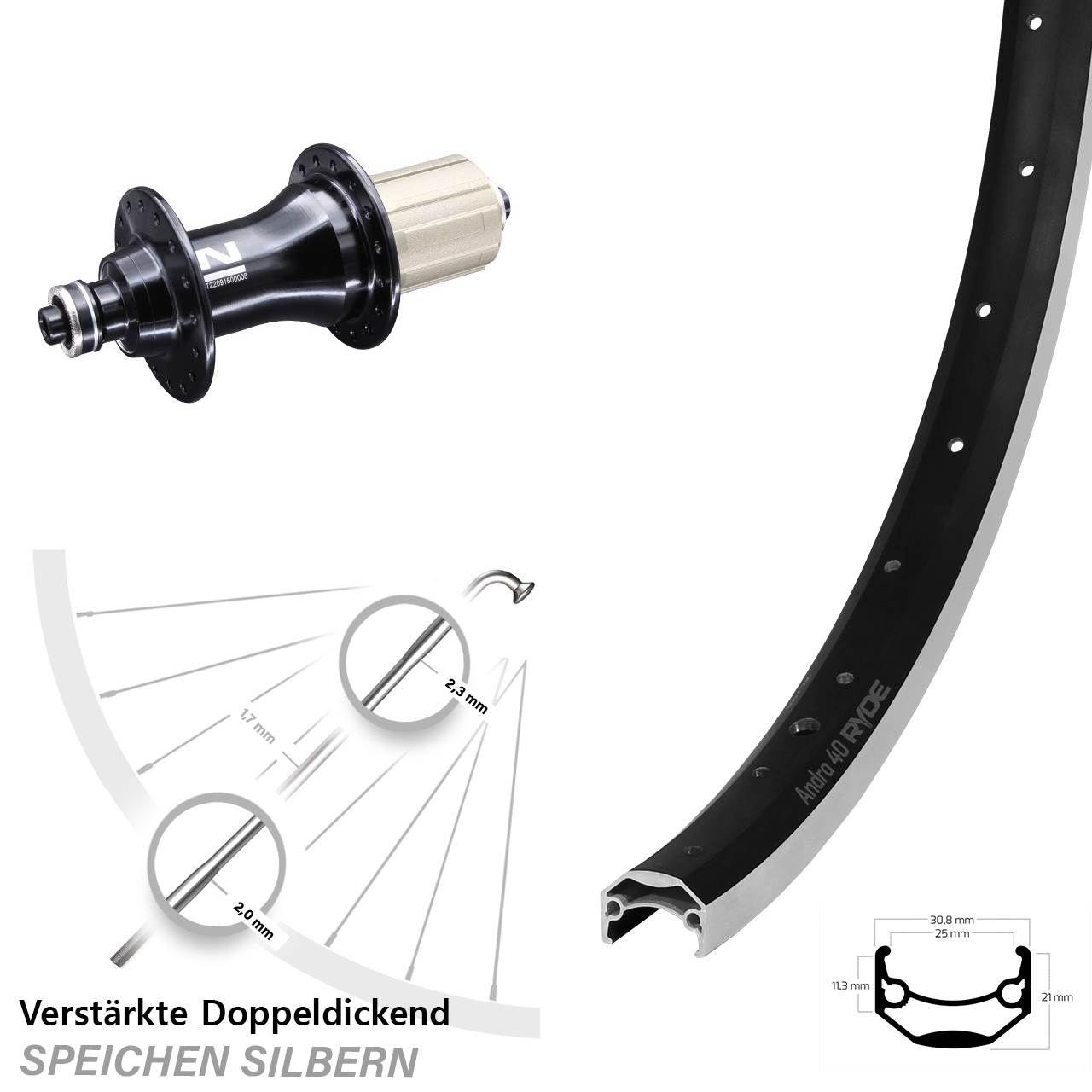 Hinterrad 28 Zoll Ryde Andra 40 Novatec F162 8-12 fach HG QR