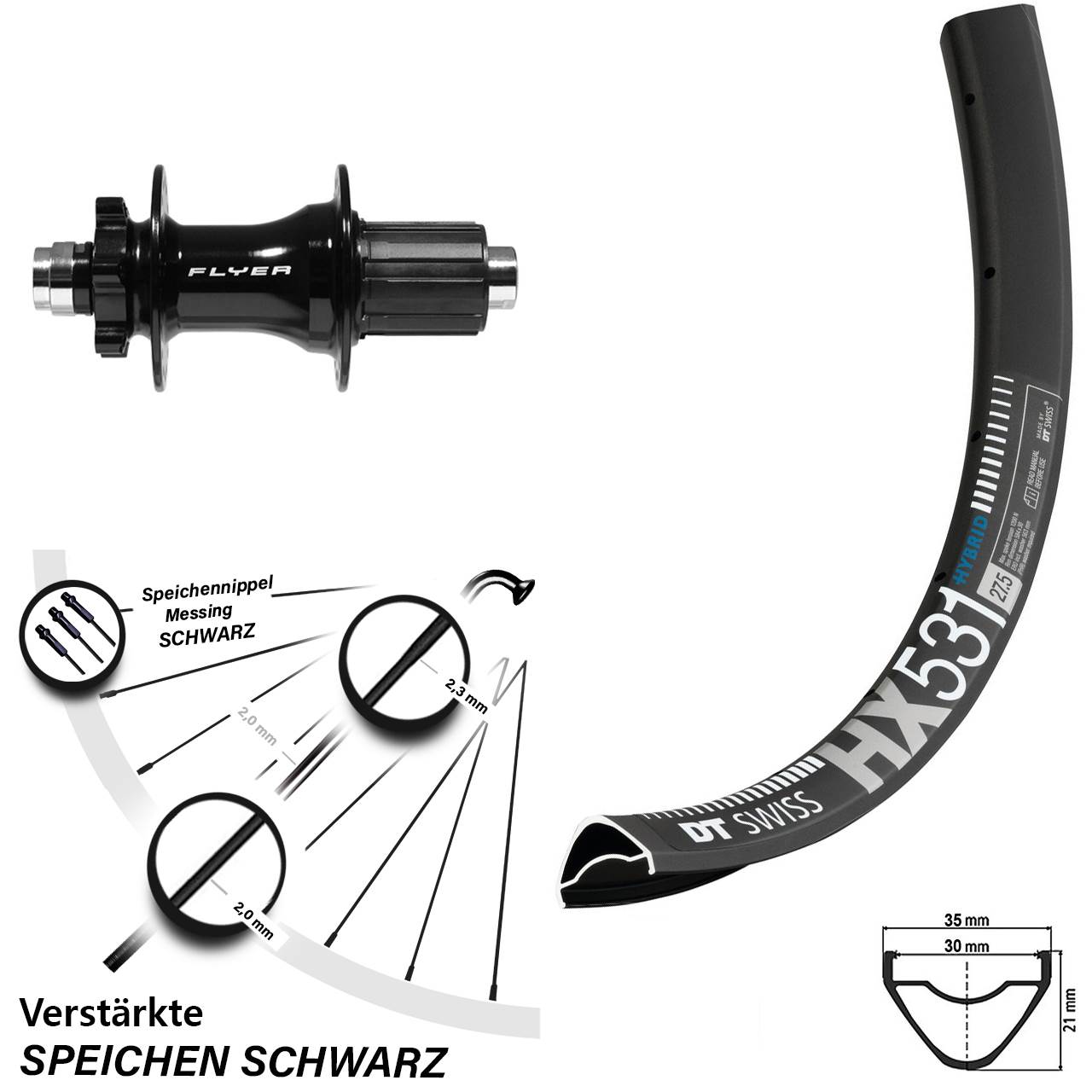 DT Swiss HX531 Formula DHT-142 29 Zoll Hinterrad 6-Loch 12x142 8-11 fach