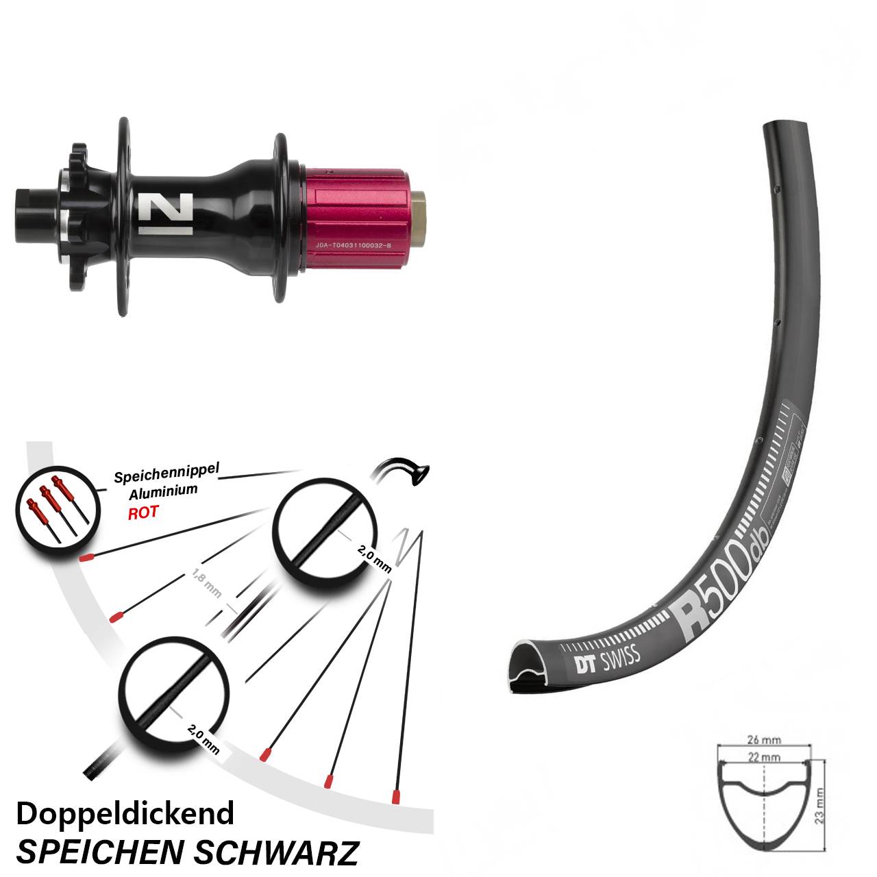 Road Disc Hinterrad 8-12 fach DT Swiss R 500 mit Novatec D792 Nabe 12x142 mm
