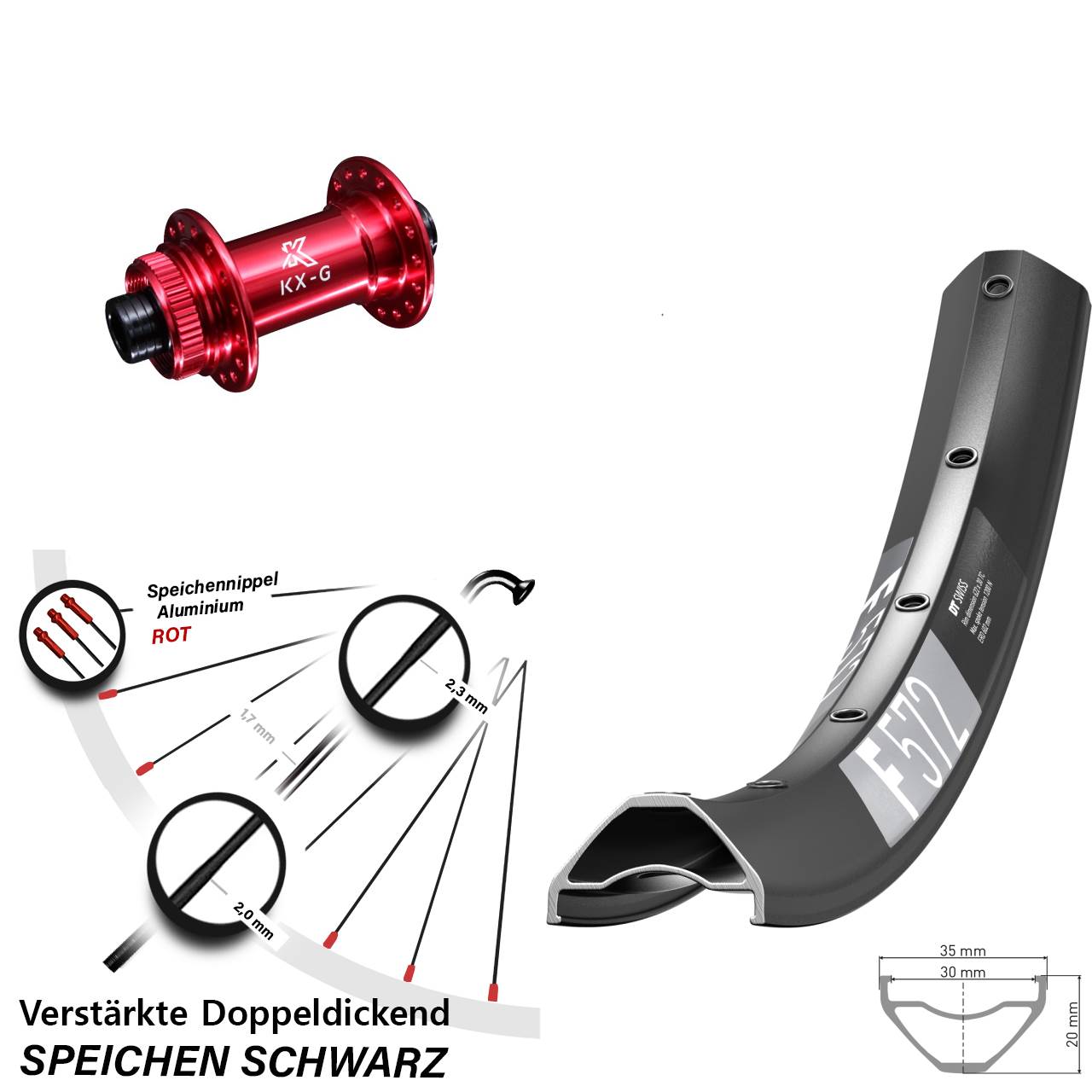 Vorderrad Centerlock 15x100 29 Zoll DT Swiss F572 KX-G rot