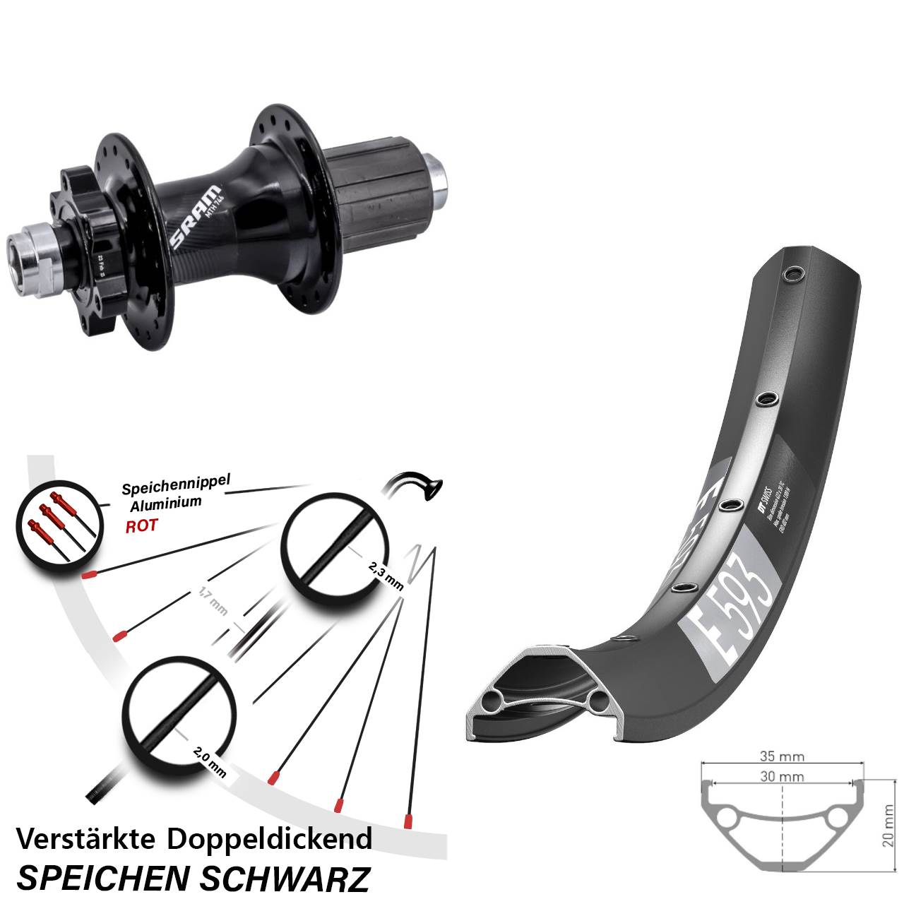Disc Hinterrad 29 Zoll DT Swiss E593 Sram 746 8-11 fach HG 12x148