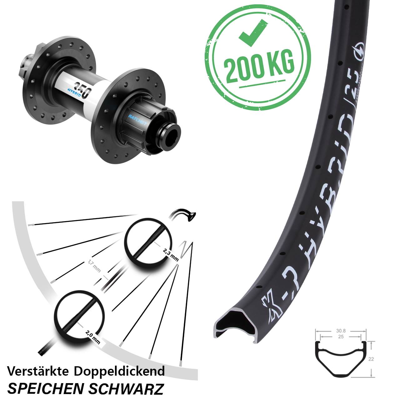 Disc Laufrad 12x142 27,5 Zoll KX-R Hybrid 25 DT Swiss 350 Singlespeed