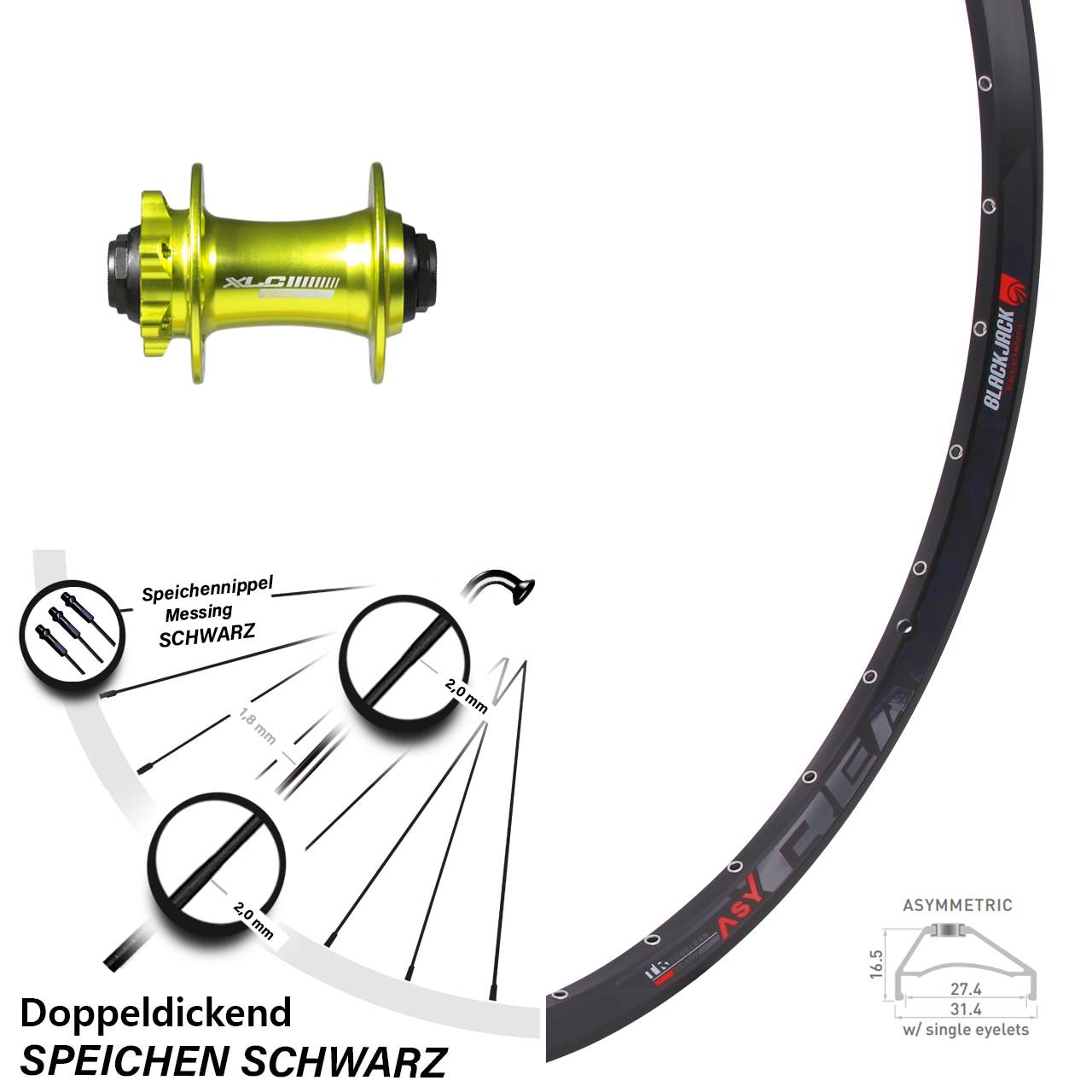 29 Zoll Vorderrad 6-Loch Rodi Ready 27 Steckachse 15x100 mm XLC Evo grün eloxiert