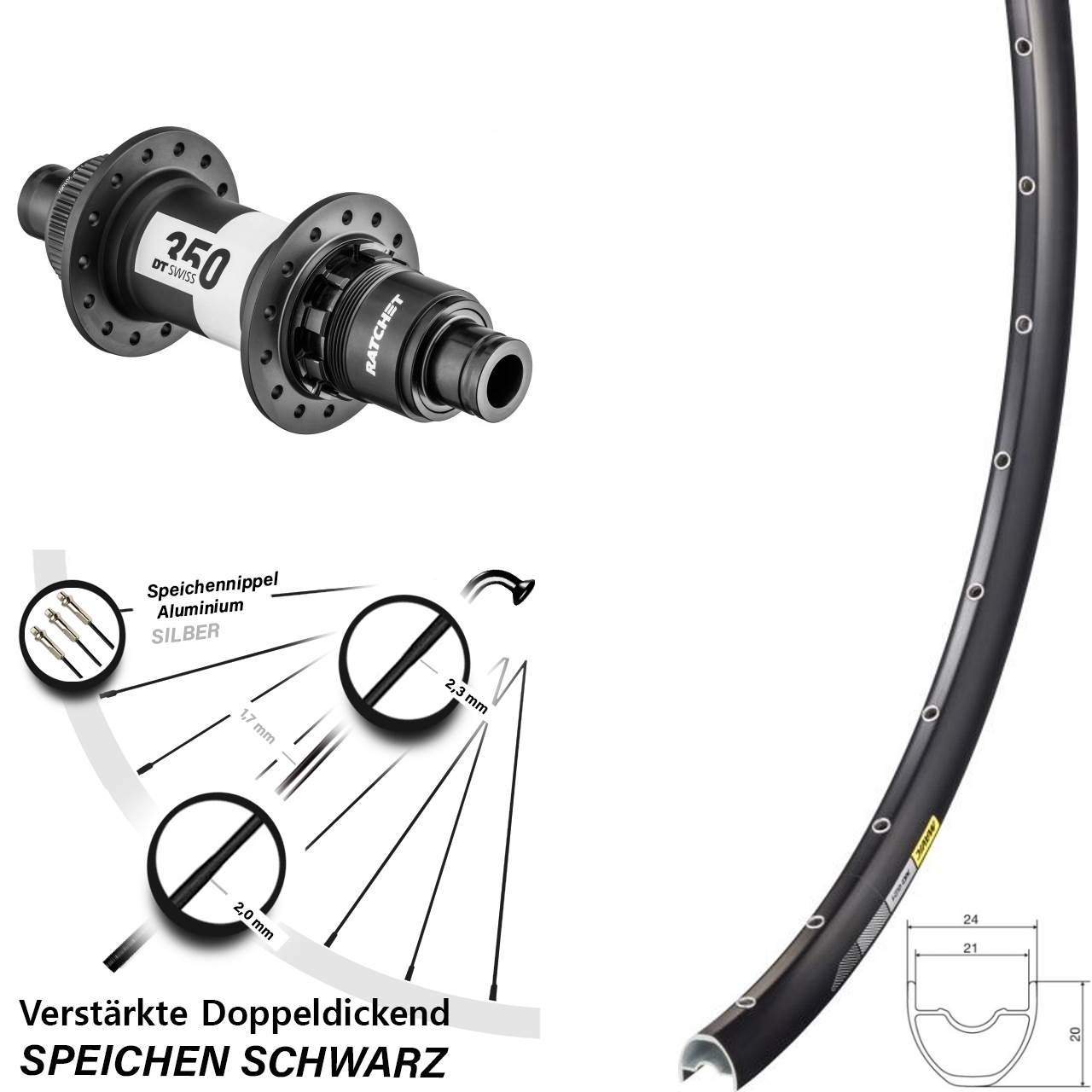 Hinterrad 29 Zoll Mavic XC621 DT Swiss 350 Road Centerlock 12x142 SRAM XDR
