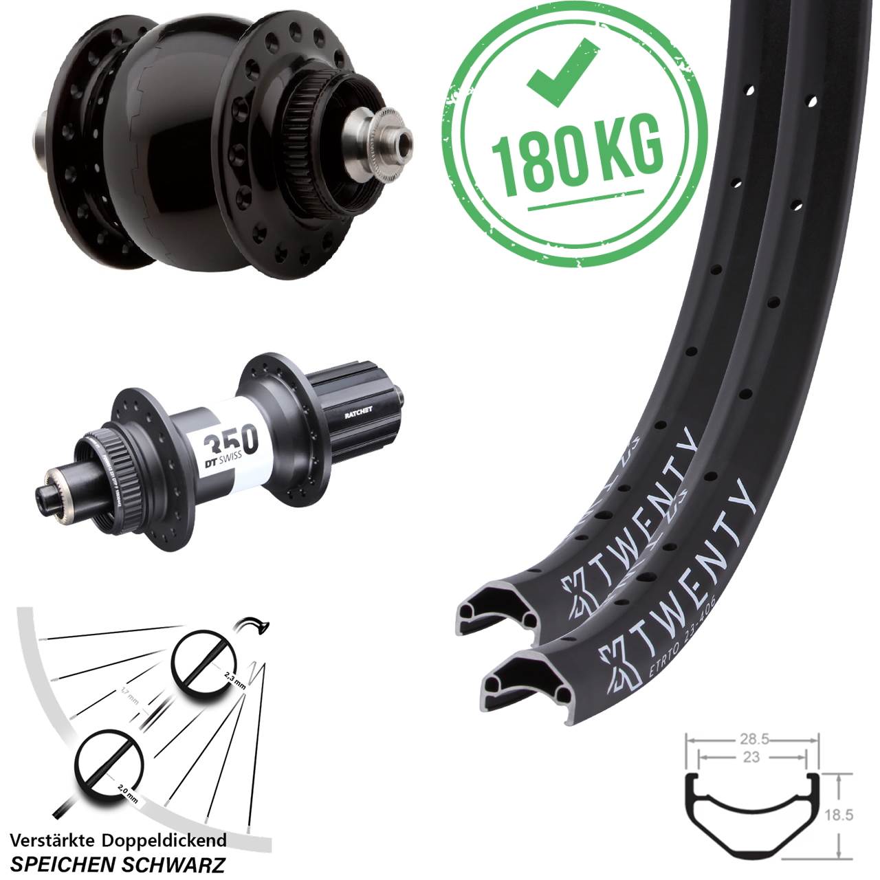 Centerlock Laufradsatz 20 Zoll KX Twenty DT Swiss 350 SON delux 8-11 fach QR