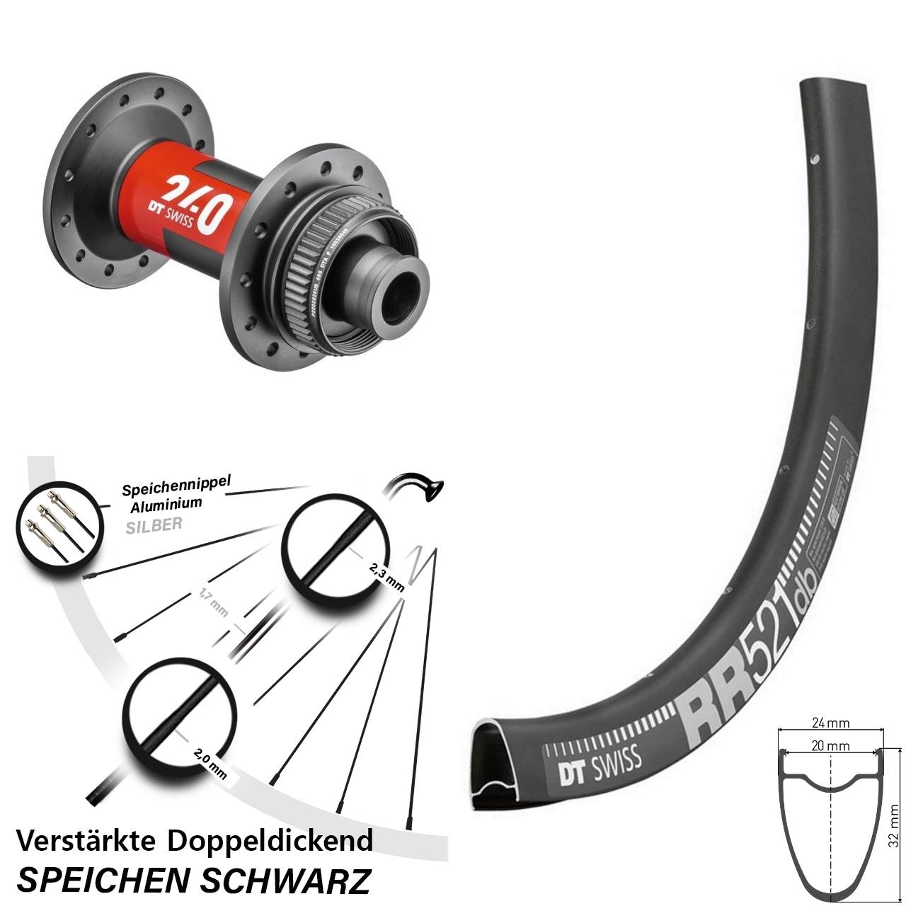 28 Zoll DT Swiss RR 521 240 Road Disc Laufrad 12x100
