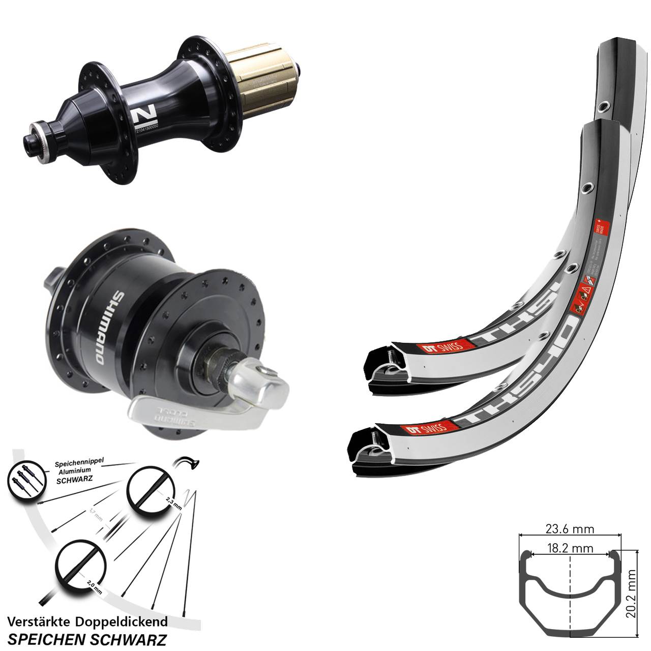 Laufradsatz 28 Zoll DT Swiss TK540 Novatec F162SB Shimano DH-3N72 8-12 fach HG QR