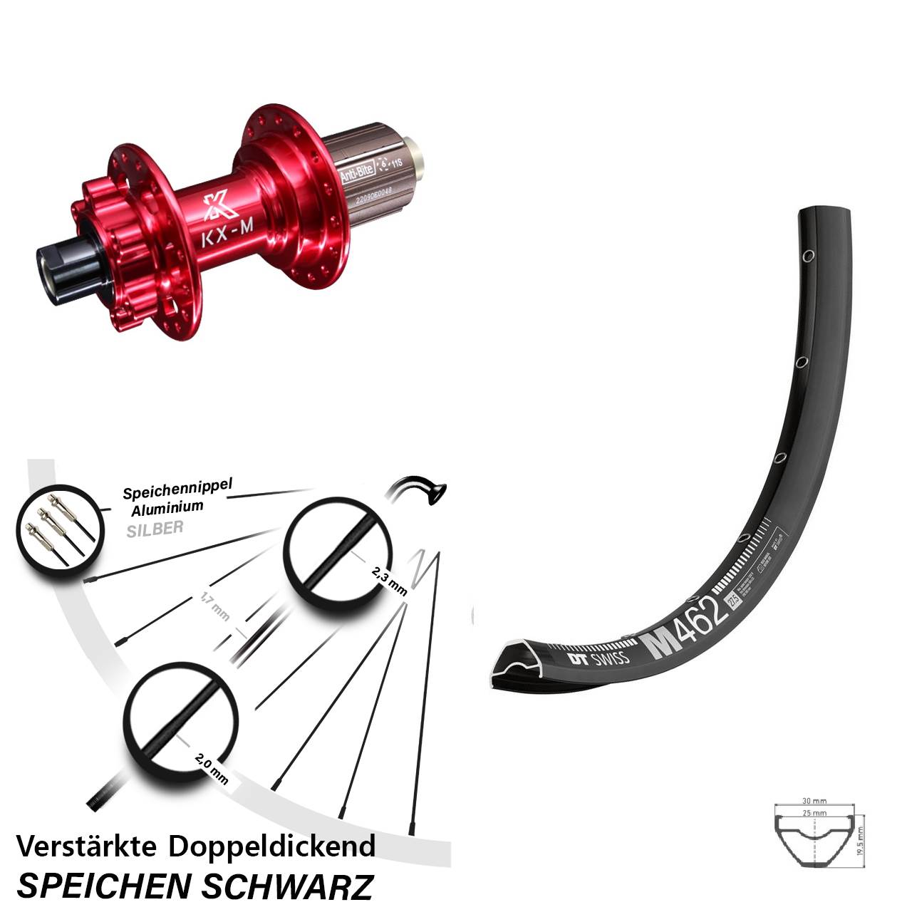 DT Swiss M 462 KX-M rot 650B Disc Laufrad 12x142 8-12 fach HG