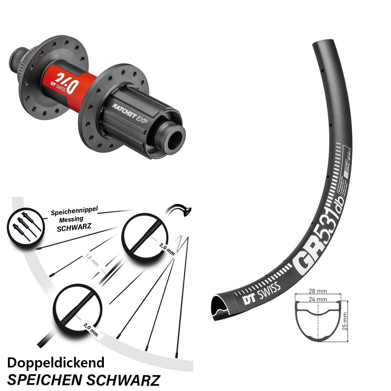 28 Zoll GR531 DT Swiss 240 EXP Disc Laufrad 12x142 8-12 fach
