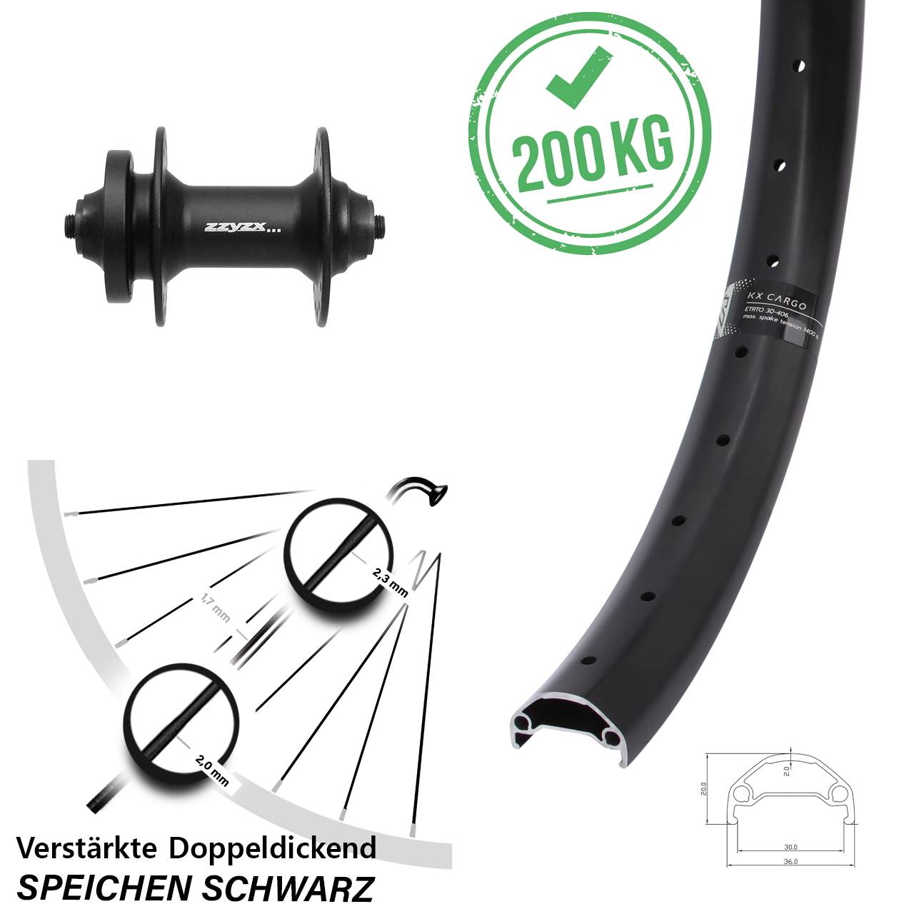Vorderrad 6-Loch 20 Zoll KX Cargo Formula DC-21 für Schnellspanner