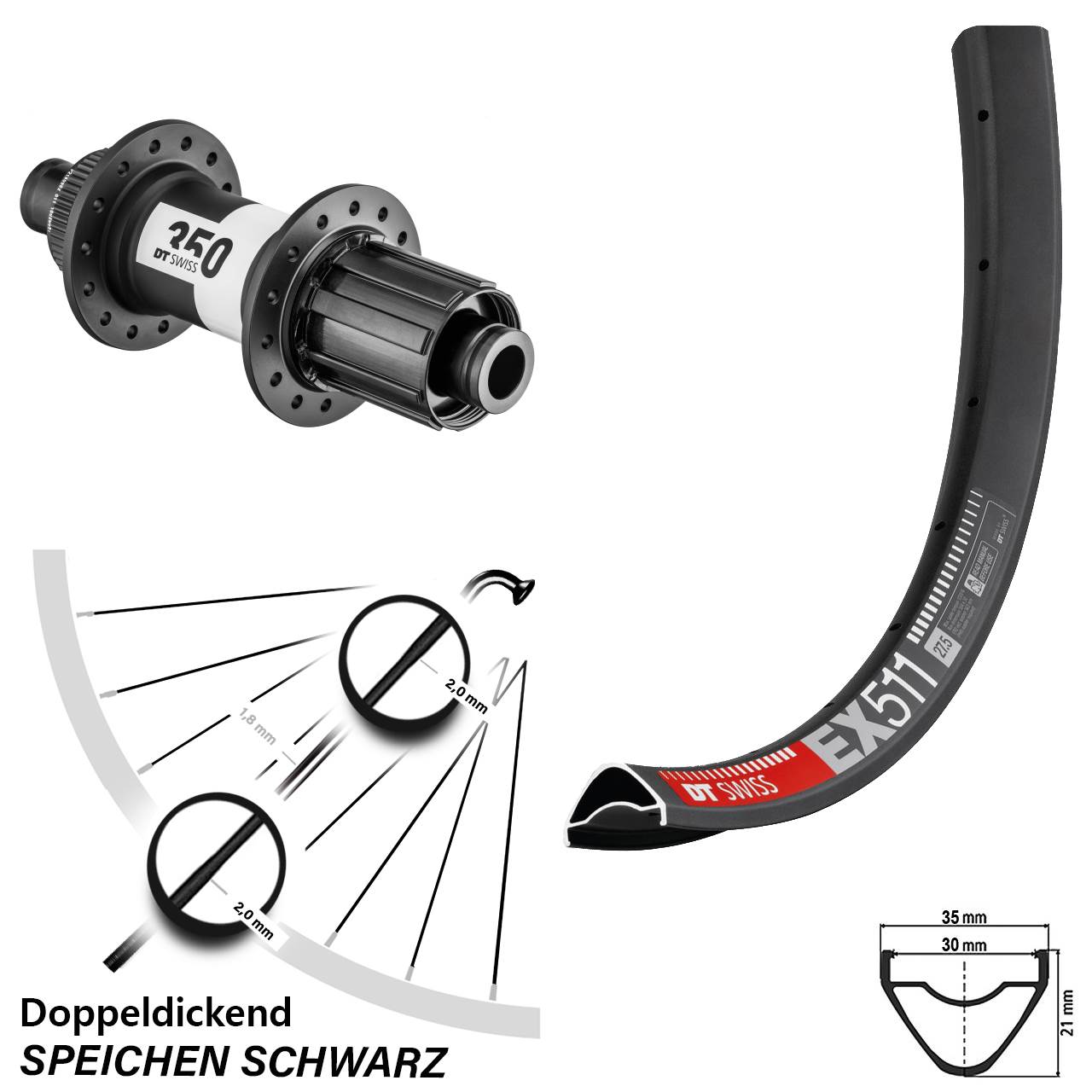 DT Swiss 350 11-fach Centerlock EX 511 Hinterrad 27,5 Zoll Boost Enduro MTB