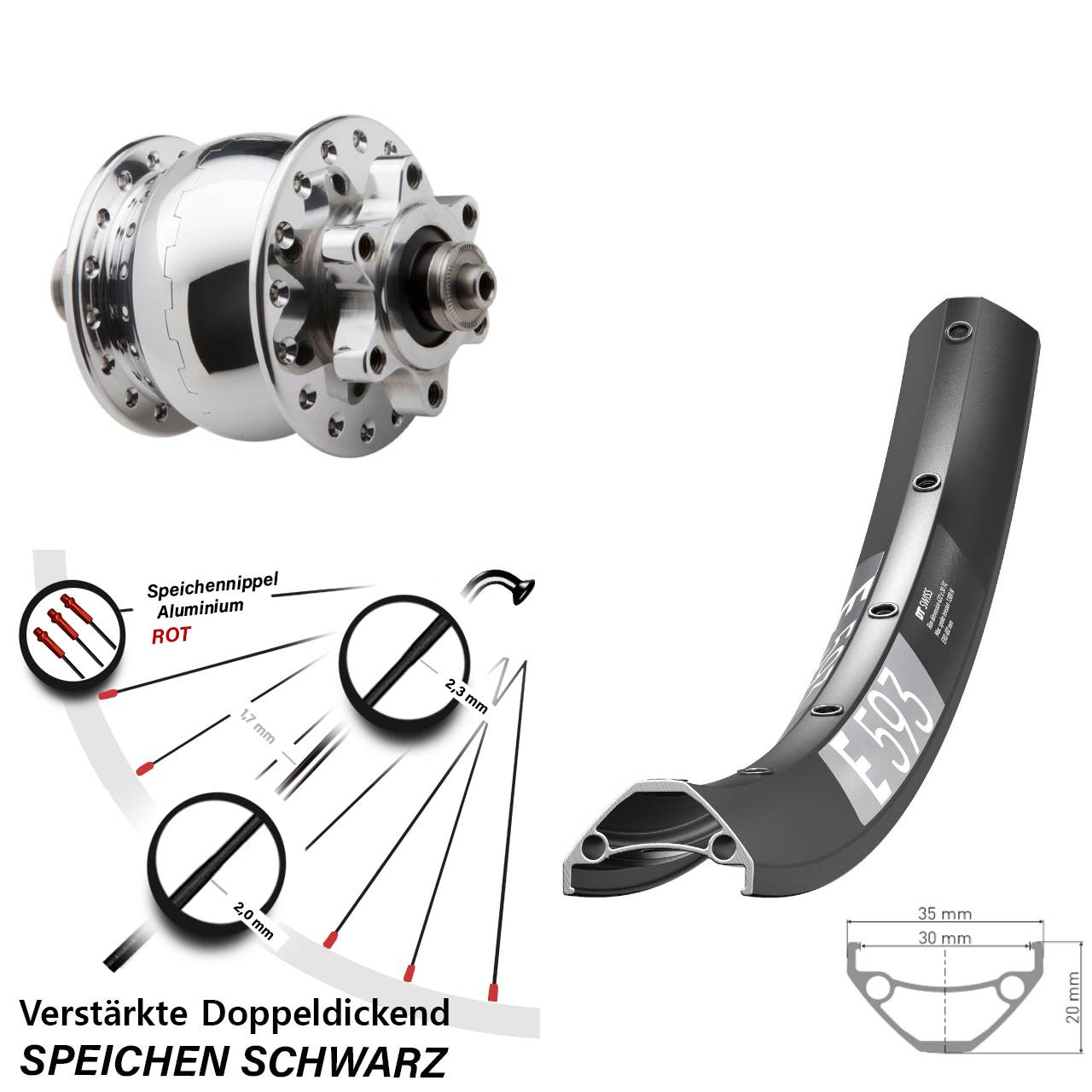 Disc Nabendynamolaufrad für Schnellspanner 29 Zoll DT Swiss E 593 SON 28
