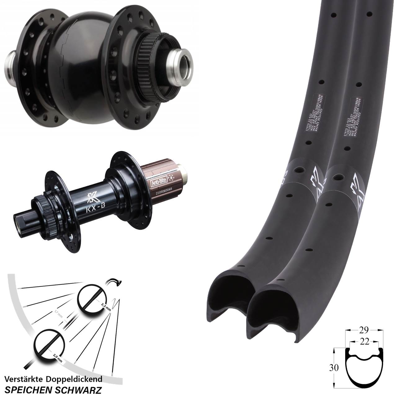 Laufradsatz Centerlock 28-29 Zoll KX-BRC Gravel Carbon SON 28 8-12 fach 12x110/148 Boost