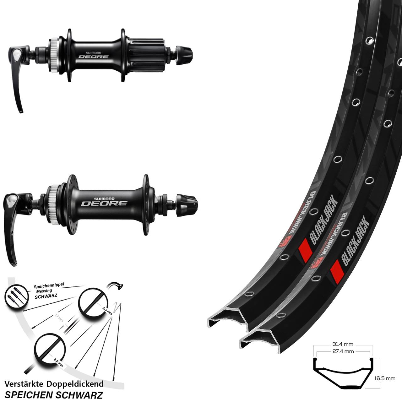 Laufradsatz Centerlock 27,5 Zoll Rodi Ready 27 Shimano Deore 8-11 fach HG QR