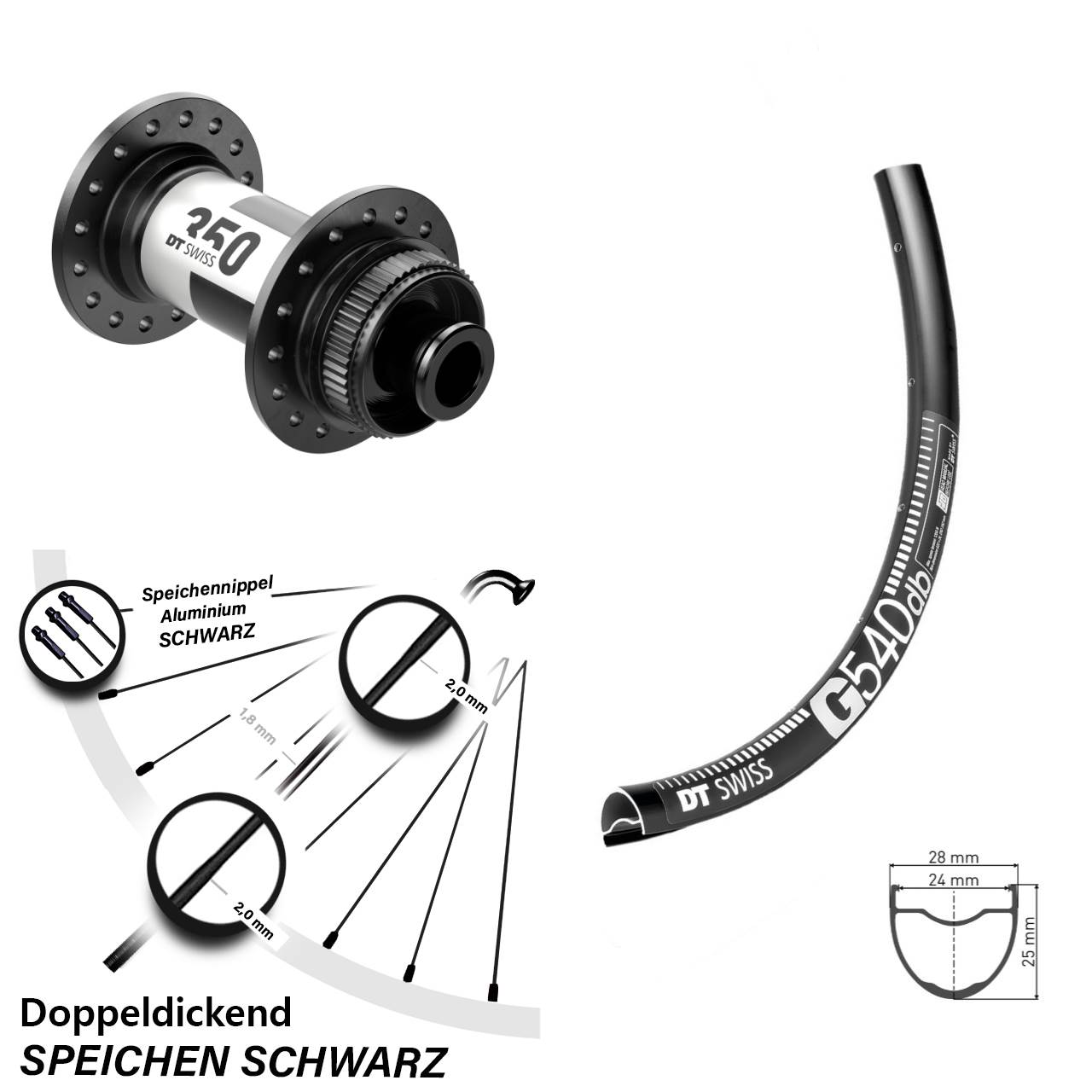 Vorderrad 28 Zoll DT Swiss G540 Disc 350 12x100 schwarz