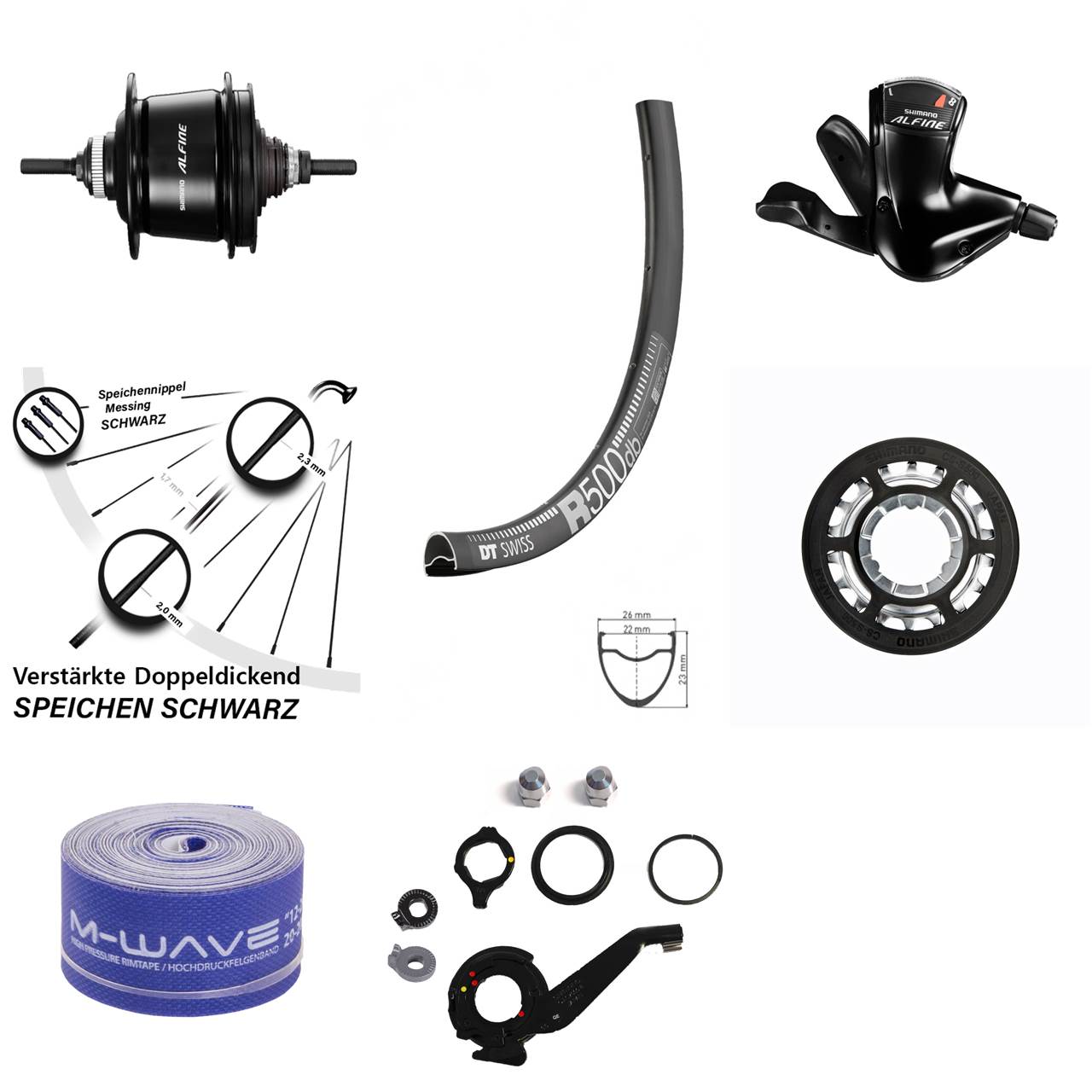 DT Swiss R500 28-29 Zoll Shimano Alfine 8 Gang Hinterrad schwarz