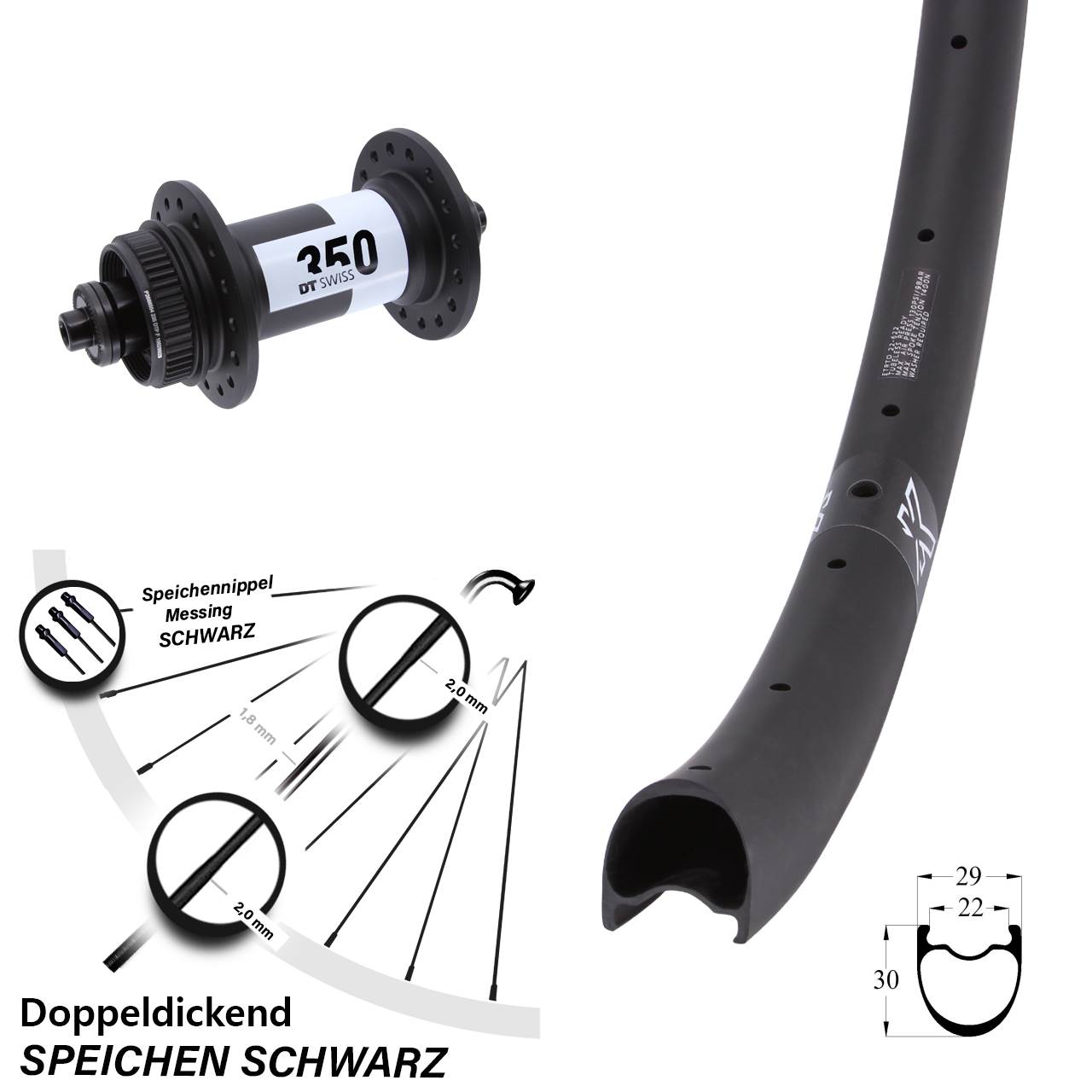 KX-RC Gravel Carbon DT Swiss 350 28 Zoll Disc Vorderrad QR