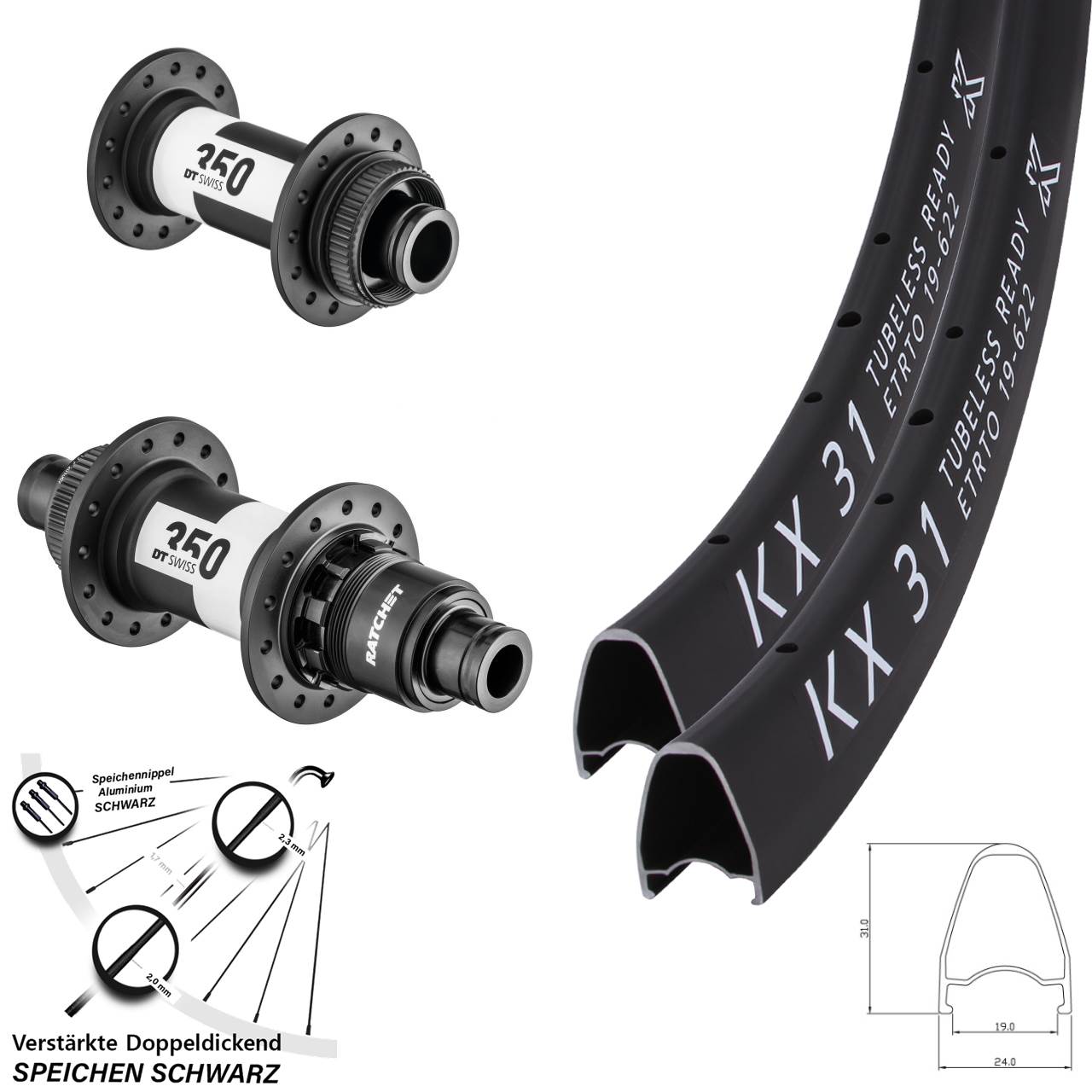 Centerlock Laufradsatz 28 Zoll KX 31 DT Swiss 350 XDR 11-12 fach 15x100 12x142