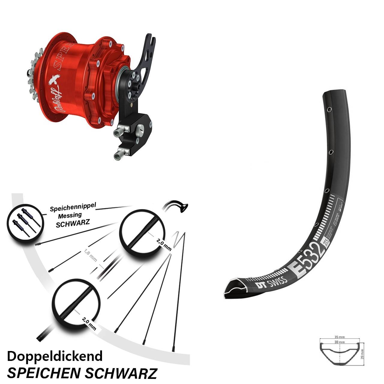 DT Swiss E532 Rohloff Speedhub CC DB PM rot 27,5 Zoll Disc Hinterrrad