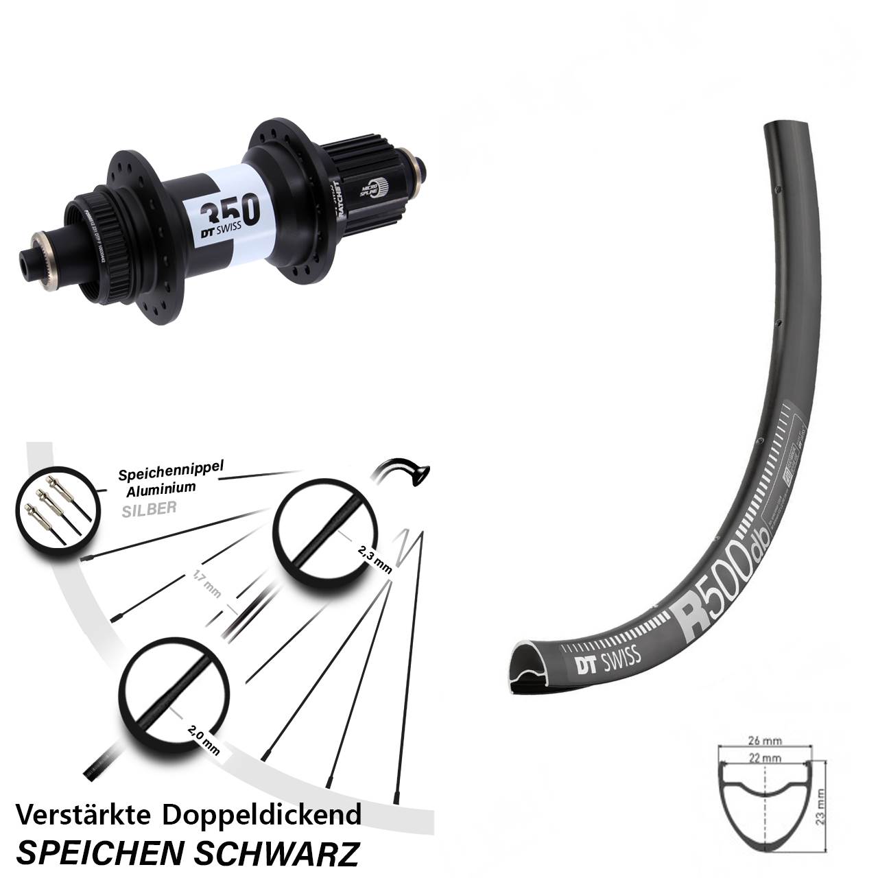 DT Swiss R 500 350 28-29 Zoll Disc Laufrad QR Micro Spline