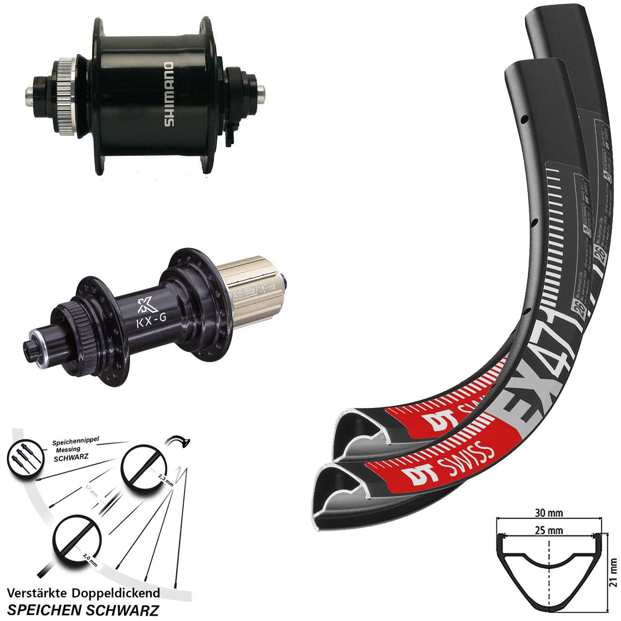 27,5 Zoll DT Swiss EX 471 KX-G Shimano DH-UR700-3D Disc Laufrad-Satz QR 8-12 fach HG