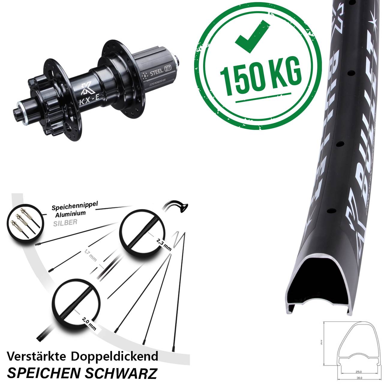 28-29 Zoll KX-E Bullet OS 6 Kugellager Hinterrad 6-Loch QR 8-12 fach