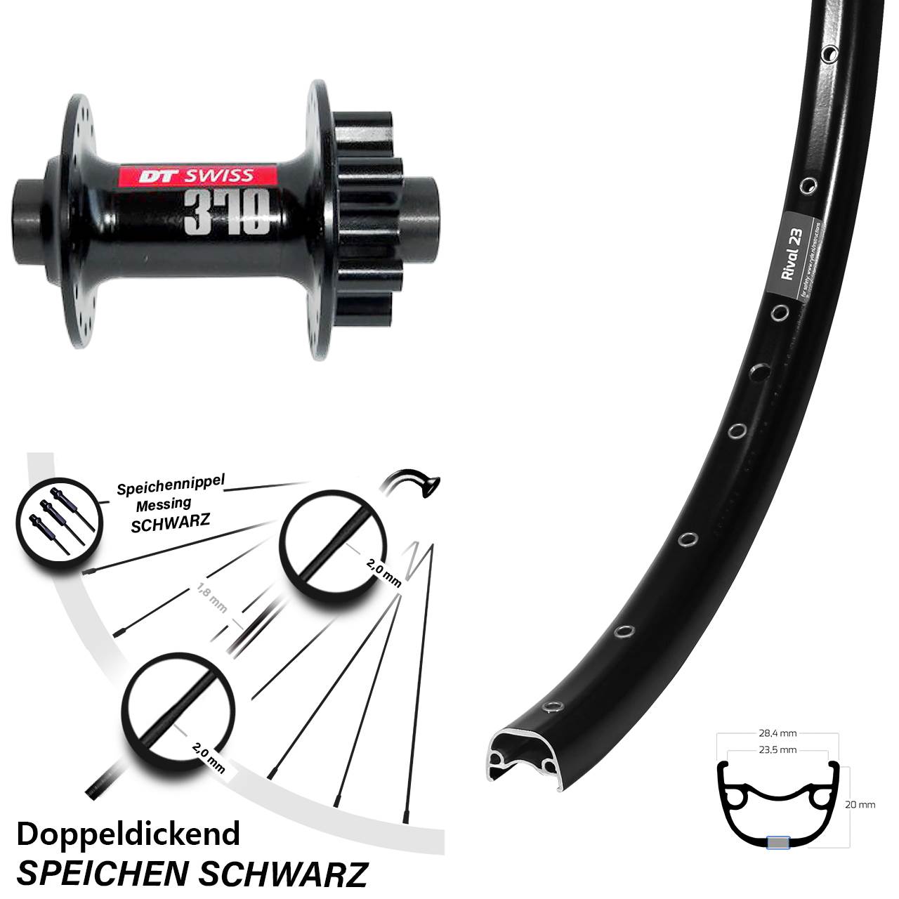 6-Loch Vorderrad 12x100 27,5 Zoll Ryde Rival 23 DT Swiss 370