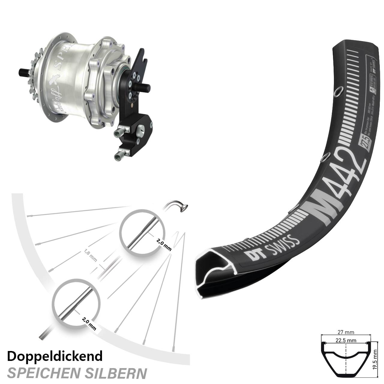 29 Zoll DT Swiss M442 Rohloff Speedhub 500/14 TS DB OEM2 Tandem