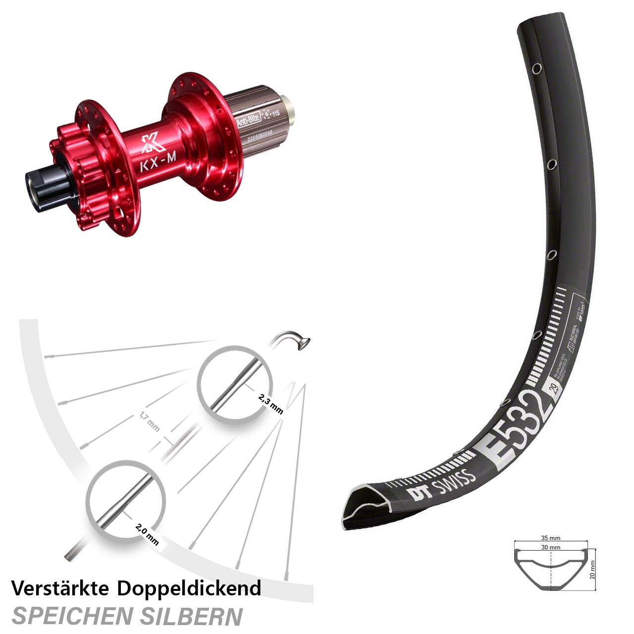Disc Hinterrad 29 Zoll DT Swiss E532 KX-M rot 8-12 fach 12x142